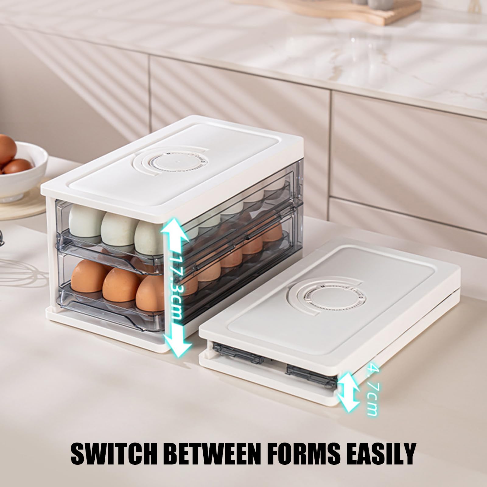 Soporte para Huevos Contenedor de Huevos de Plegable de 2 con y Bandeja Transparente para despensas de Cocina Almacenamiento Organizadores de refrigerador y Soporte de