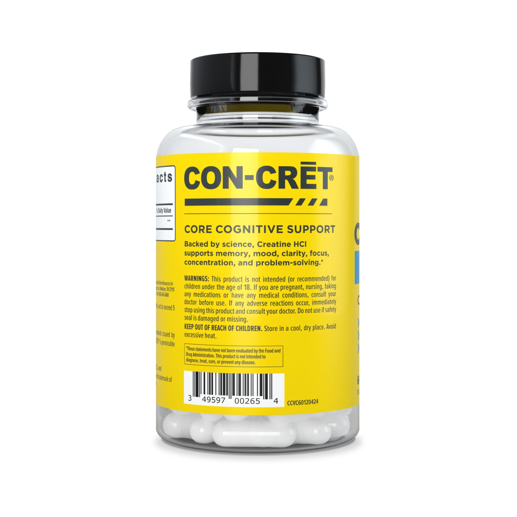 CON-CRET Creatine HCl for Brain Health Capsules – Clinically Tested Support for Memory, Focus, Concentration, Problem-Solving, Clarity, and Mood.* | Made in USA (60 Day Supply) — Amazon image 9