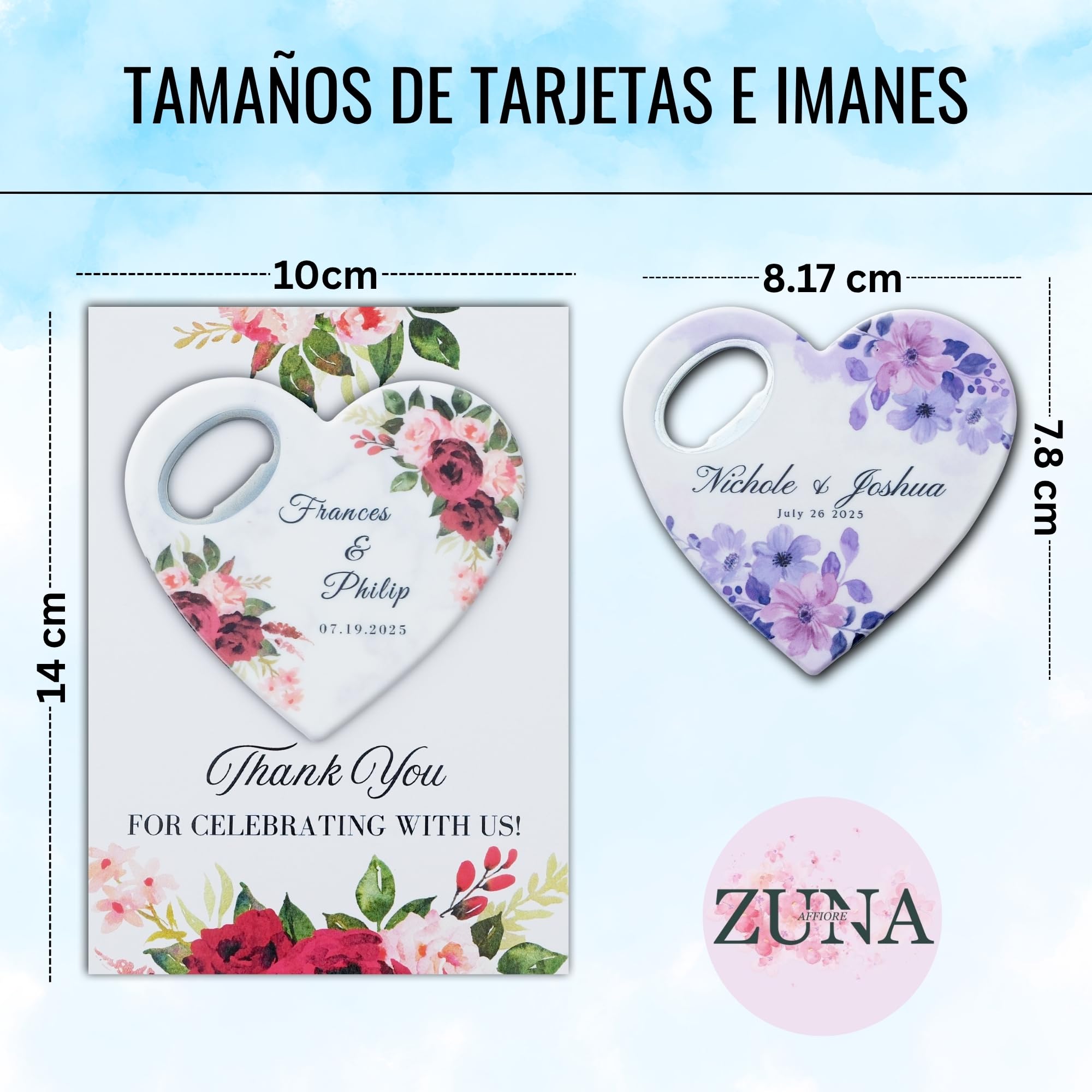 Recuerdo de boda personalizado, Favor de ducha nupcial para la invitada, Recuerdos de boda y abretarjetas con imán de agradecimiento (Pack de 30) (Abrebotellas + Tarjeta de Agradecimiento)