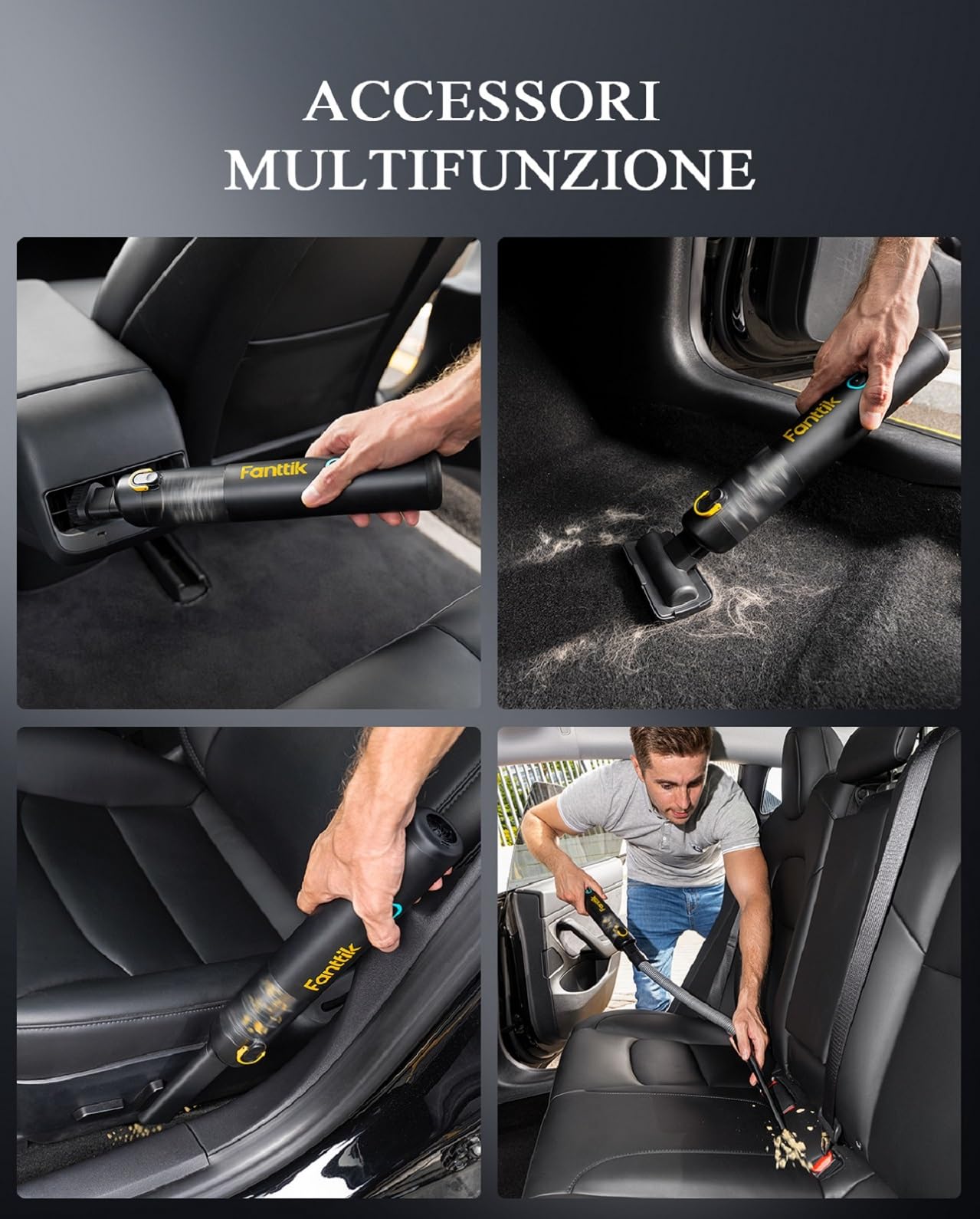 Fanttik Slim V8 Apex Aspirabriciole Senza Fili Per Auto,Alta Potenza di Aspirazione 19000Pa,Ricarica Rapida USB-C in 2,5 Ore,4 in 1 Aspirapolvere e Soffiatore d'aria e Pompa ad Aria e Pompa Sottovuoto