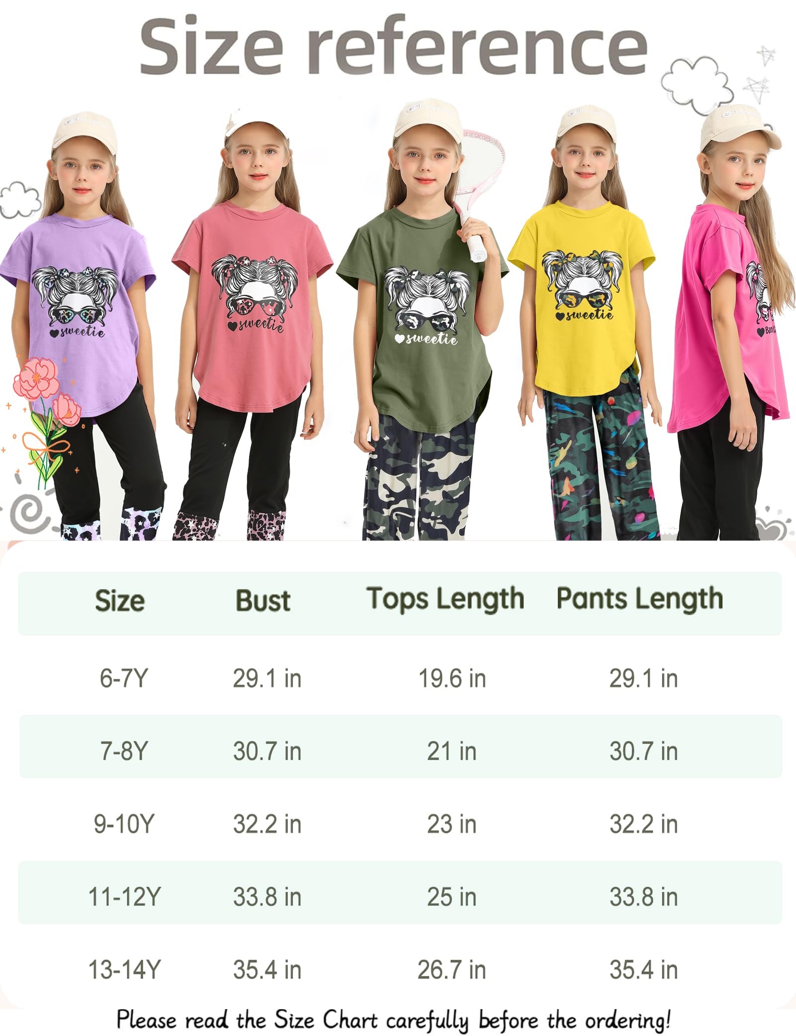 Conjunto de 2 piezas de pantalones de verano de manga corta y leggings largos de camuflaje, 6-14T