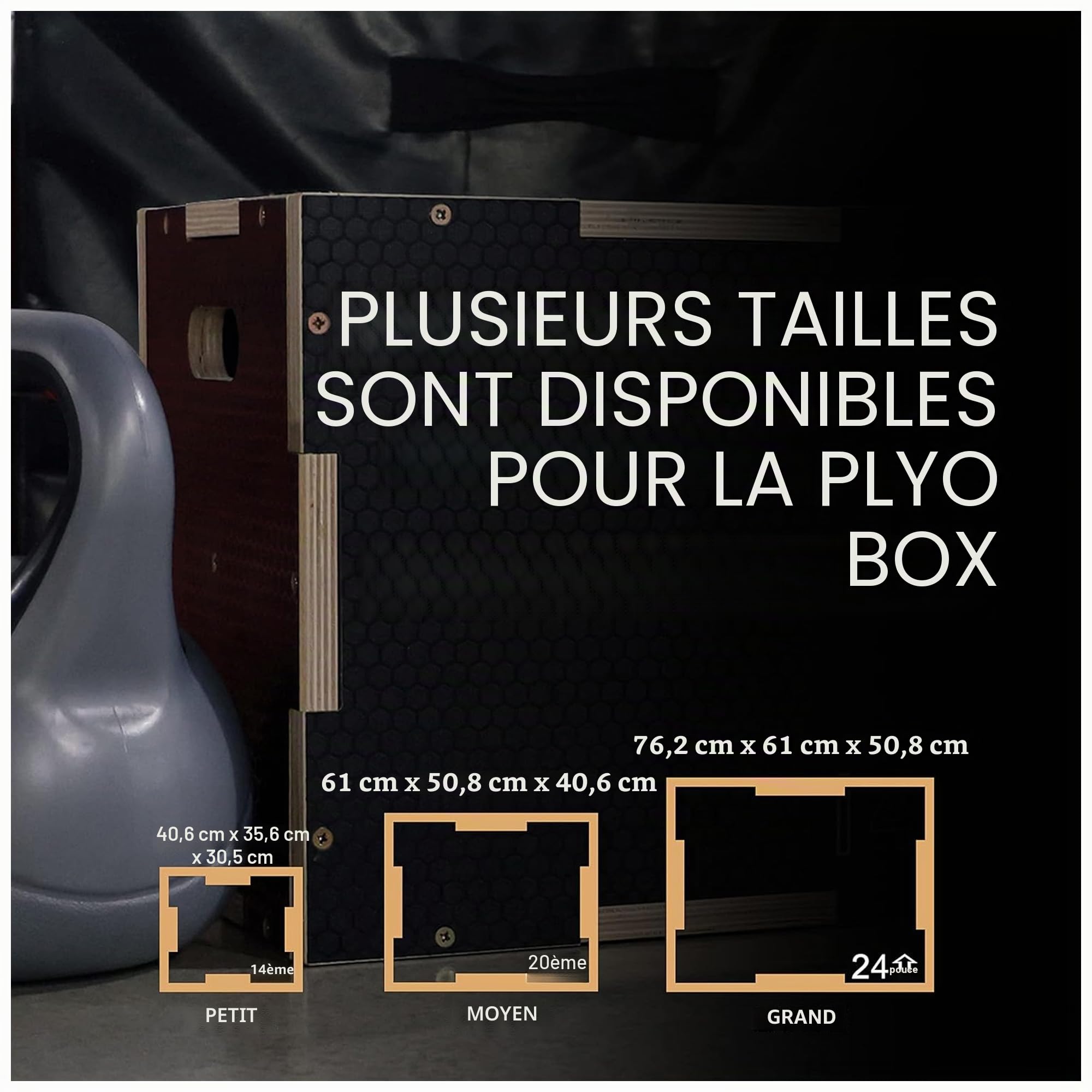 Fitvids Boîte pliométrique 3 en 1 en Bois antidérapant pour Saut, Plusieurs Tailles Disponibles