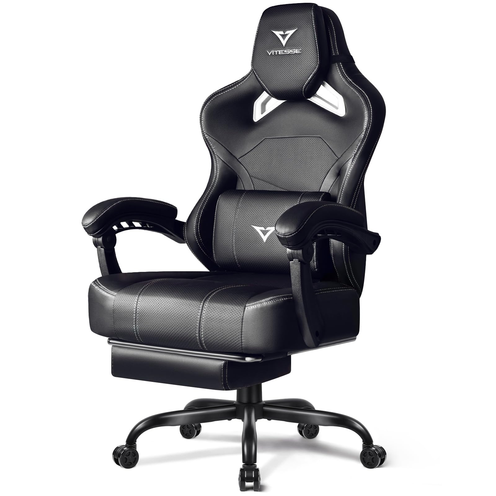 VITESSE Big and Tall Gaming Chair 400lb Weight Capacity with Footrest, Ergonomic Video Game Chair for Adults with Oversized Headrest and Lumbar Pillow