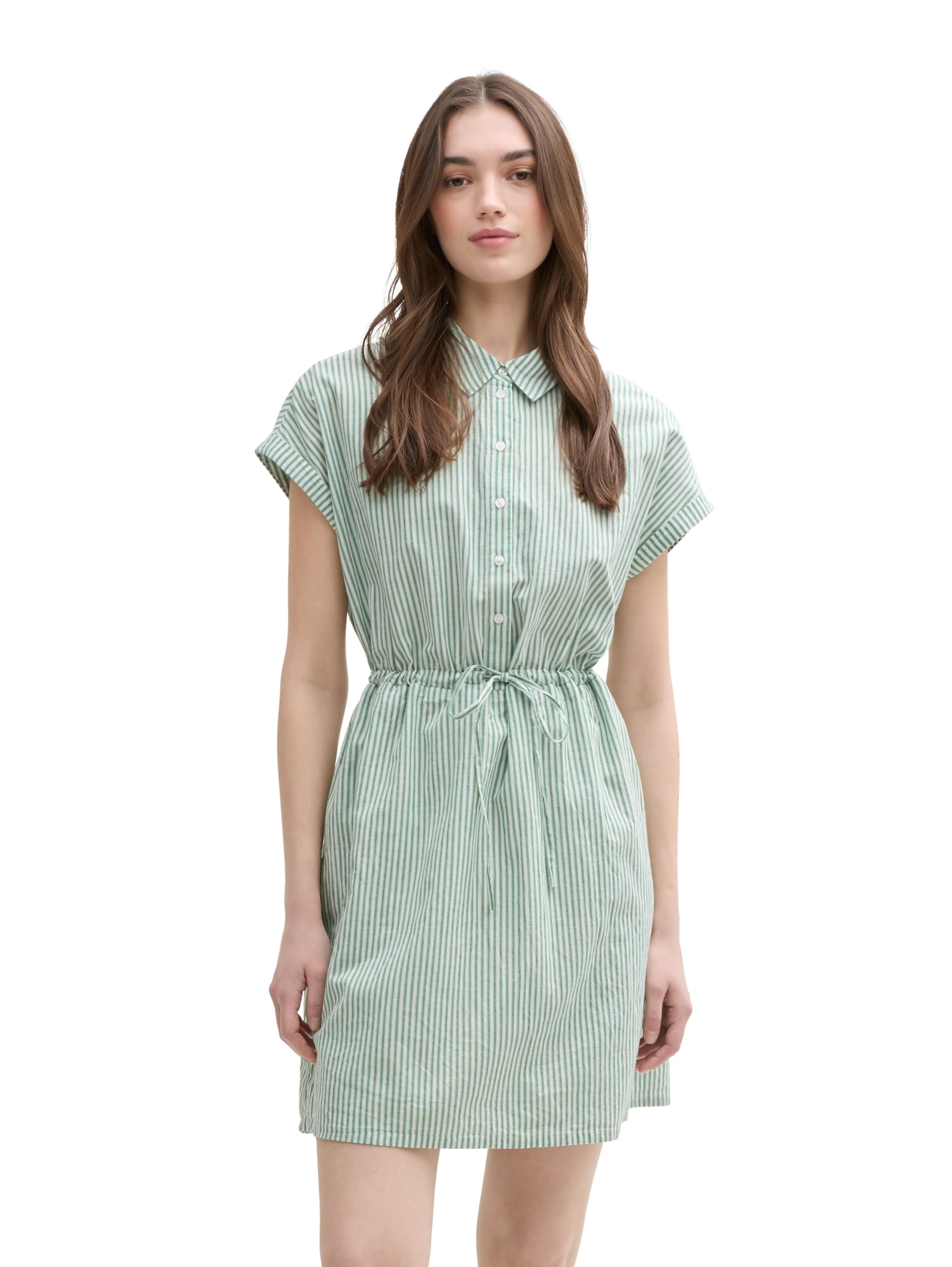 Tom Tailor Denim Damen Mini-Blusenkleid mit Streifenmuster