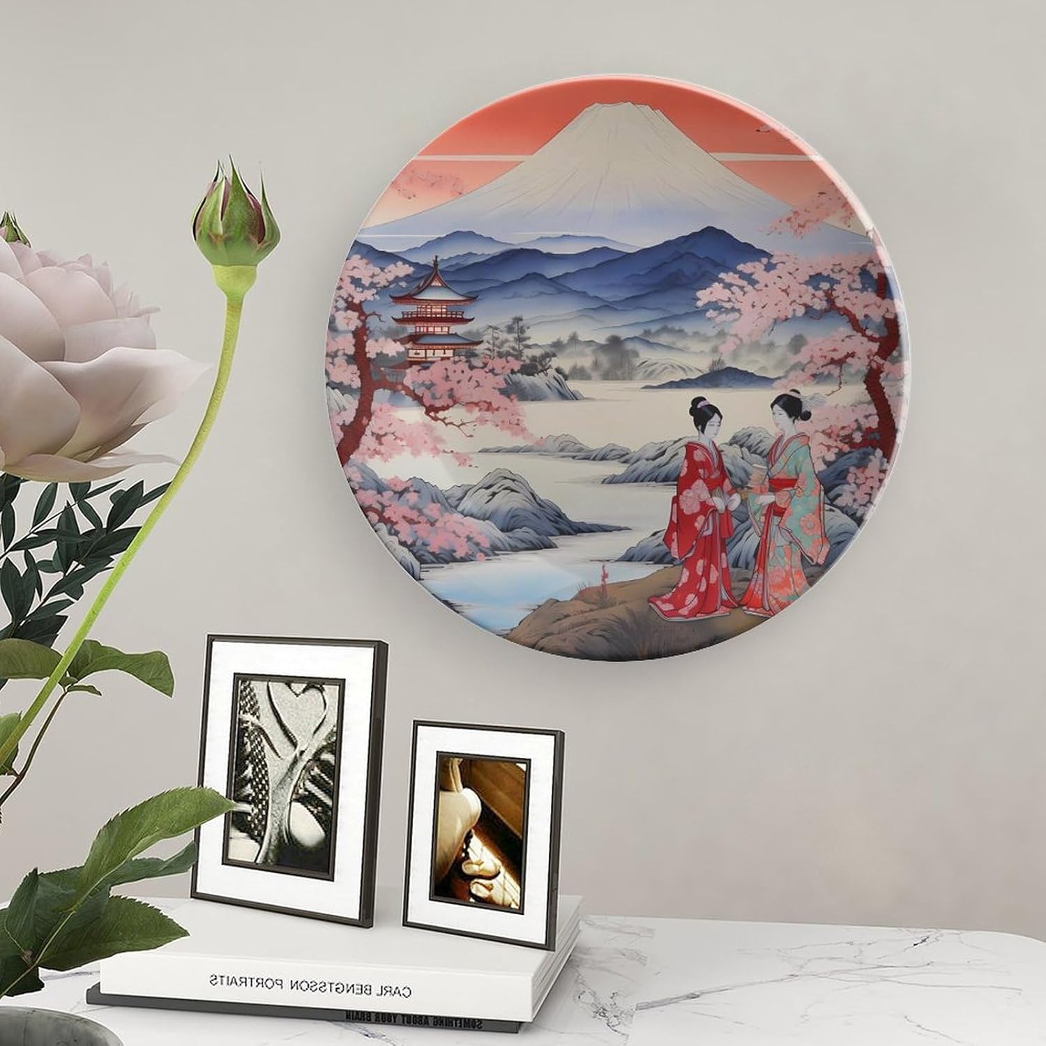 Japanese Mount Geisha Women Novelty Decorative Art Plate Pattern Ceramic Tray Ornaments with Display Stand Decor