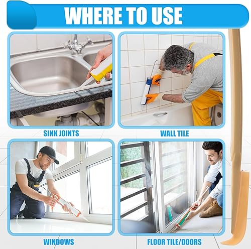 Miniatura 7 de Gisafai Juego de 4 tamaños de herramienta de calafateo de goma, herramienta de acabado de calafateo de silicona, aplicador con mango de ABS para