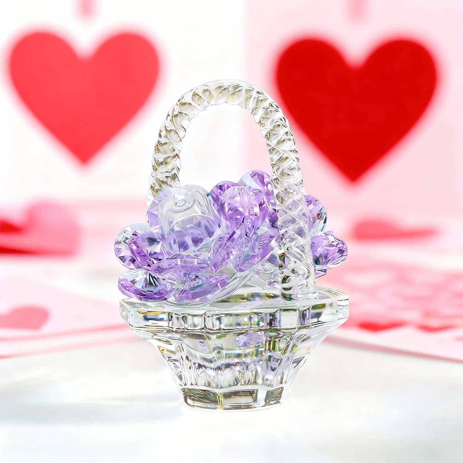 H&D HYALINE & DORA Crystal Flower Basket Figurine Collectable Ornaments Home Decor Tabletop Centerpiece Gift for Lady,Purple Color