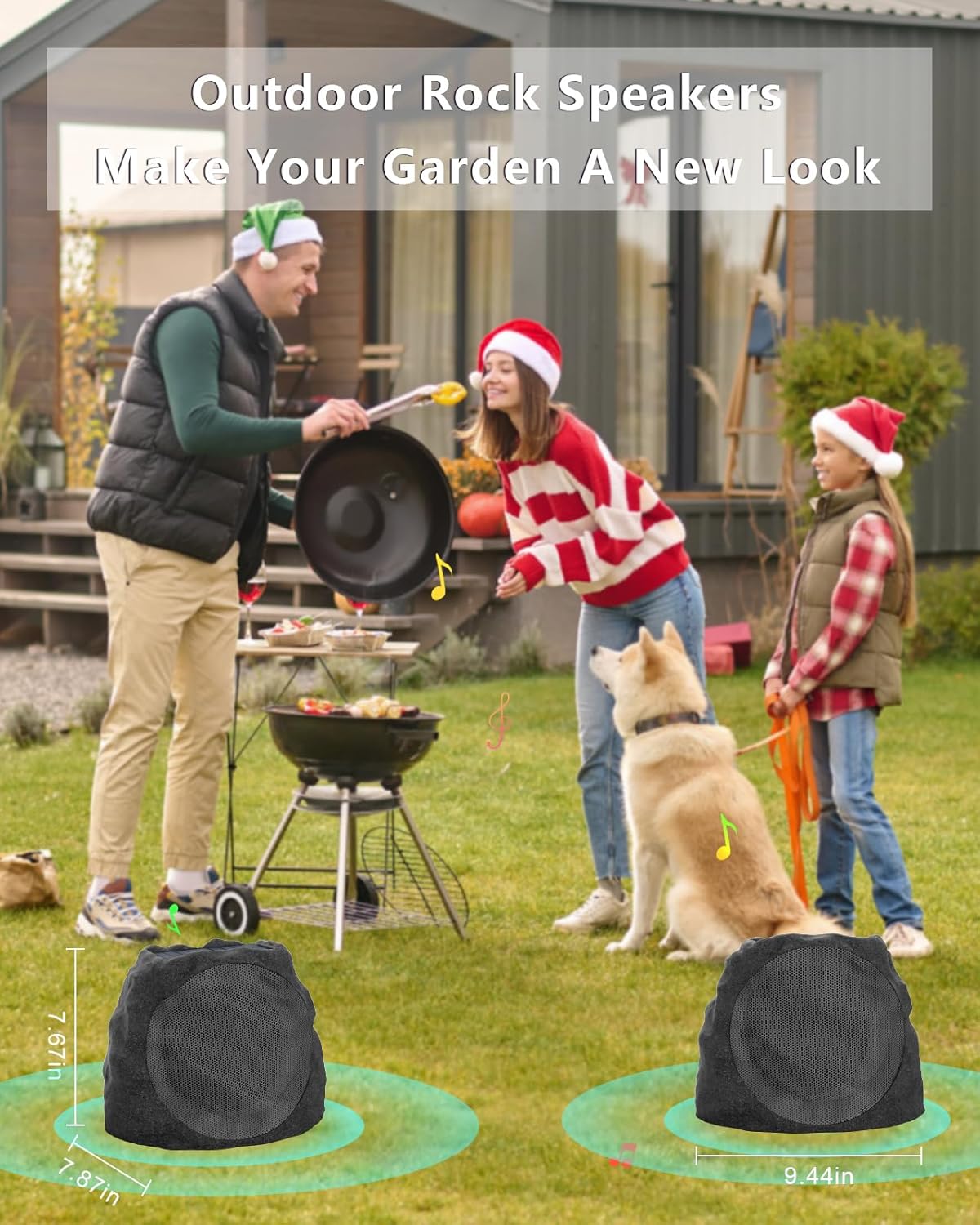 Outdoor Speakers Bluetooth Waterproof Patio Rock Speakers Waterproof Outdoor Bluetooth Wireless Solar Powered Ideal for Patio,Pool, Garden, Deck,Backyard (Black, 2 Pack) - Image 4