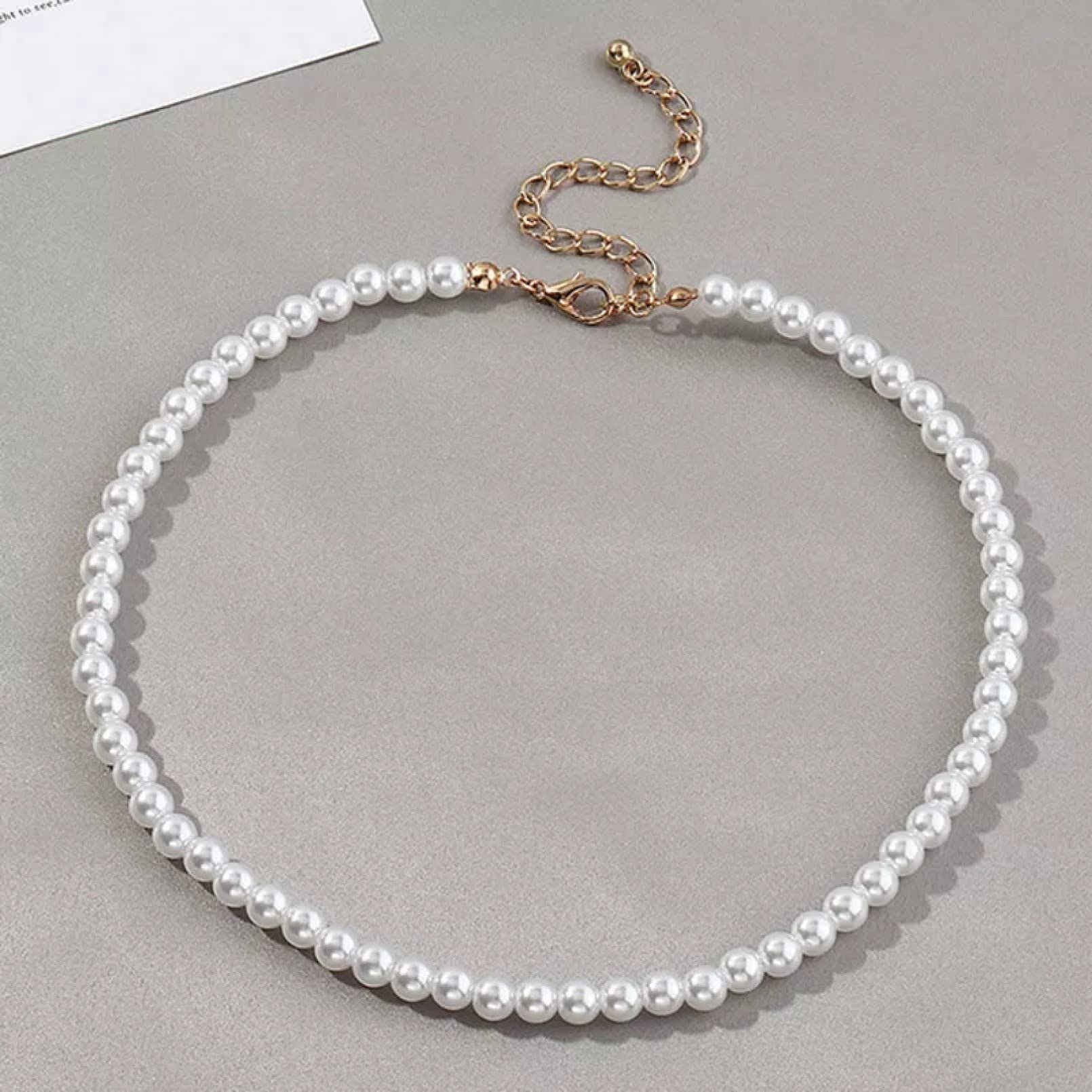 Collana vintage di perle Majorica rotonde imitazione e chiusura in argento - Italia