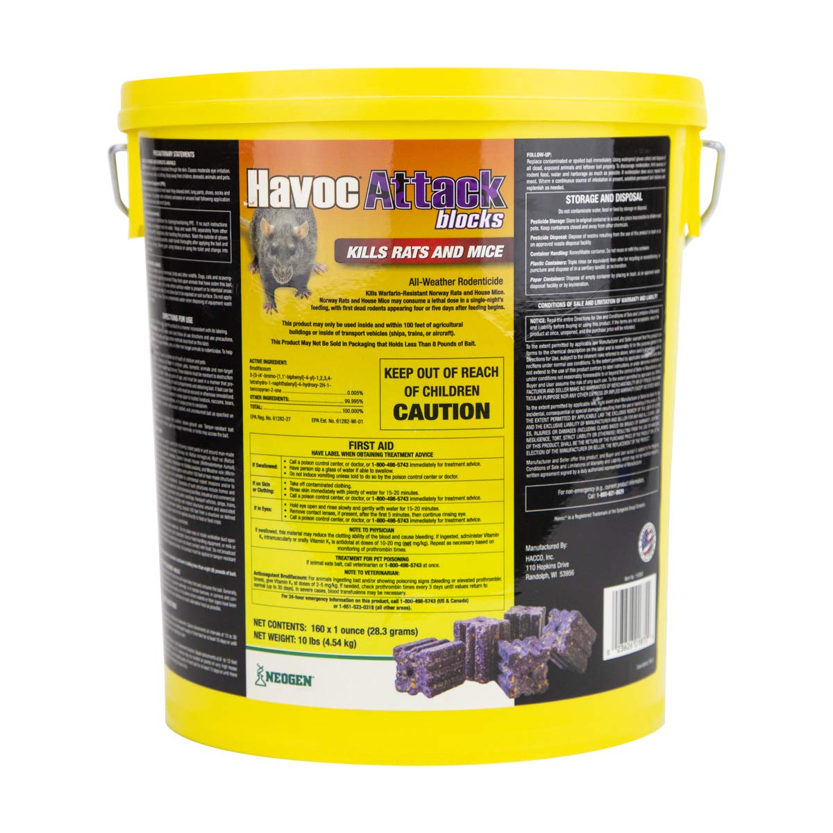 Havoc Attack Blocks All-Weather Rodenticide for Control of Rats and Mice, 10 lb Pail