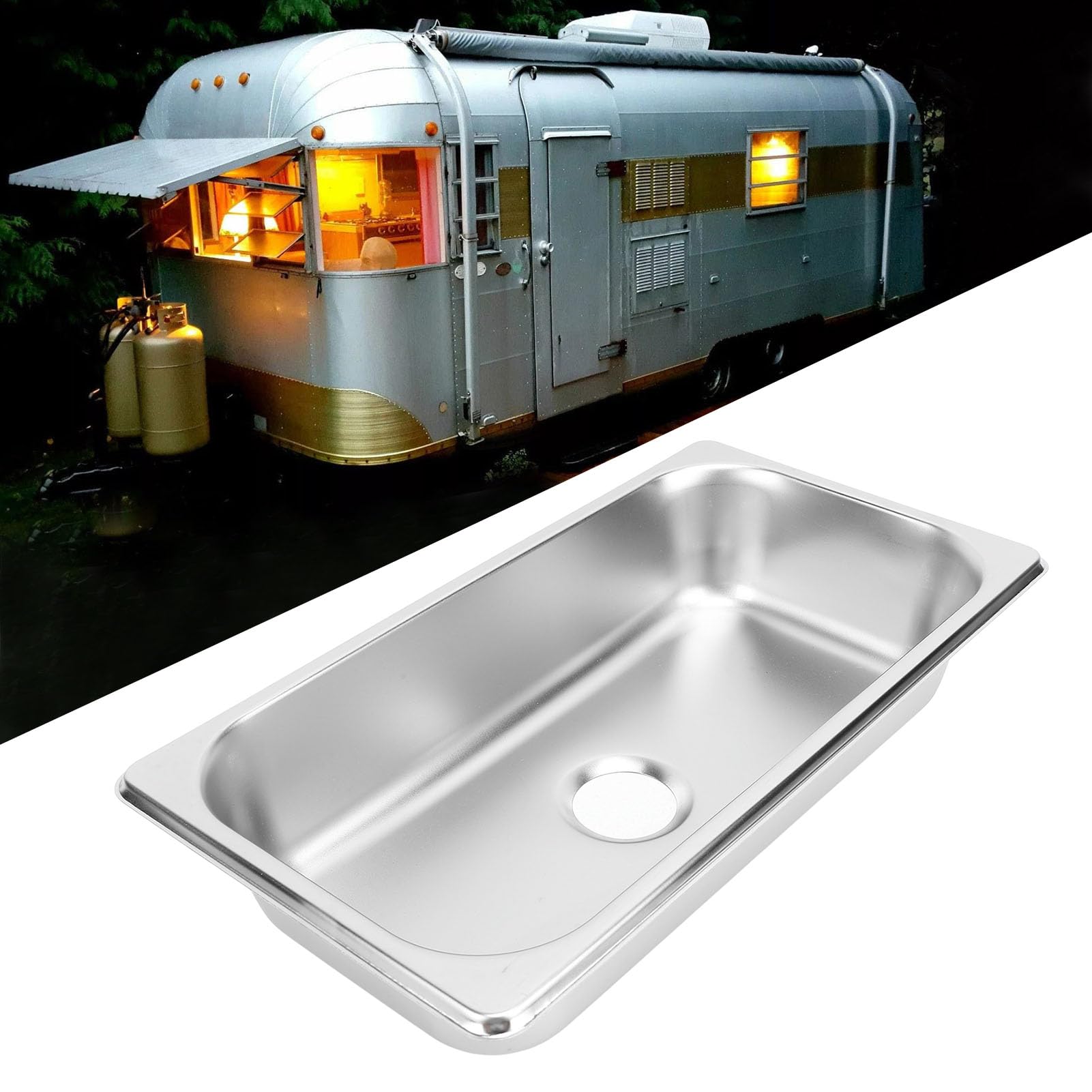 Wohnmobil-Waschbecken, Wohnmobil-Waschbecken, 32 X 17 X 6,5 Cm, Kleines Waschbecken aus Edelstahl 304 mit Gummidichtung für Boot, Wohnwagen, Wohnmobil (Edelstahlfarbe (GR-1365))