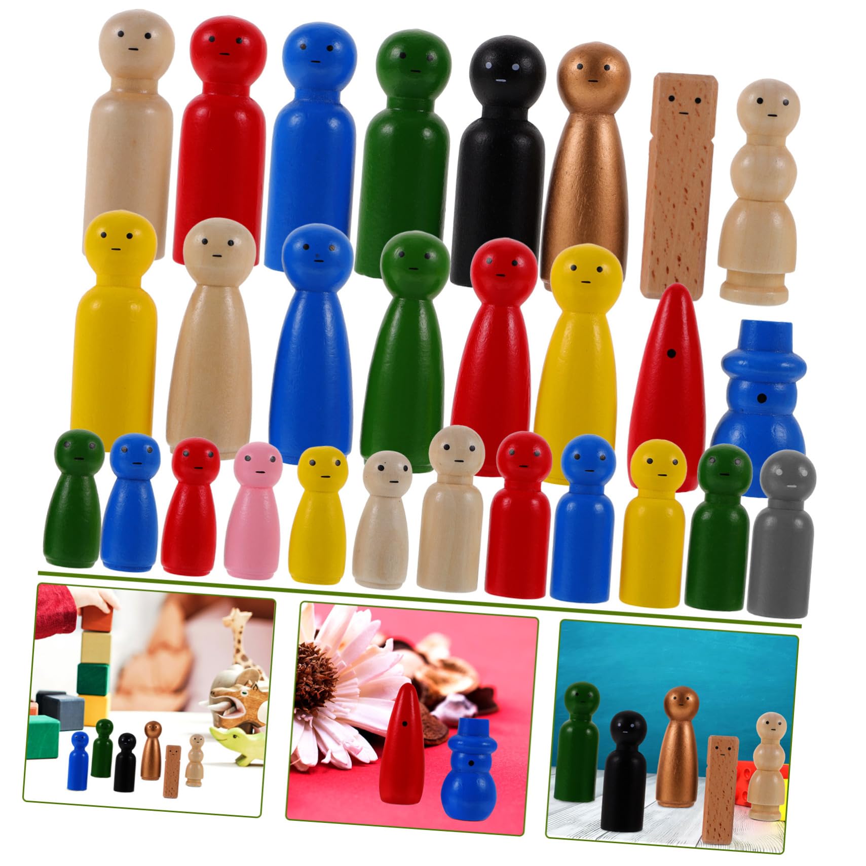 POPETPOP 28 Pezzi Bambole Peg in Legno Modelli DIY per Bambini | Figure Grezze da Dipingere, per Decorare la Stanza, Attività Creative Movimenti Fini