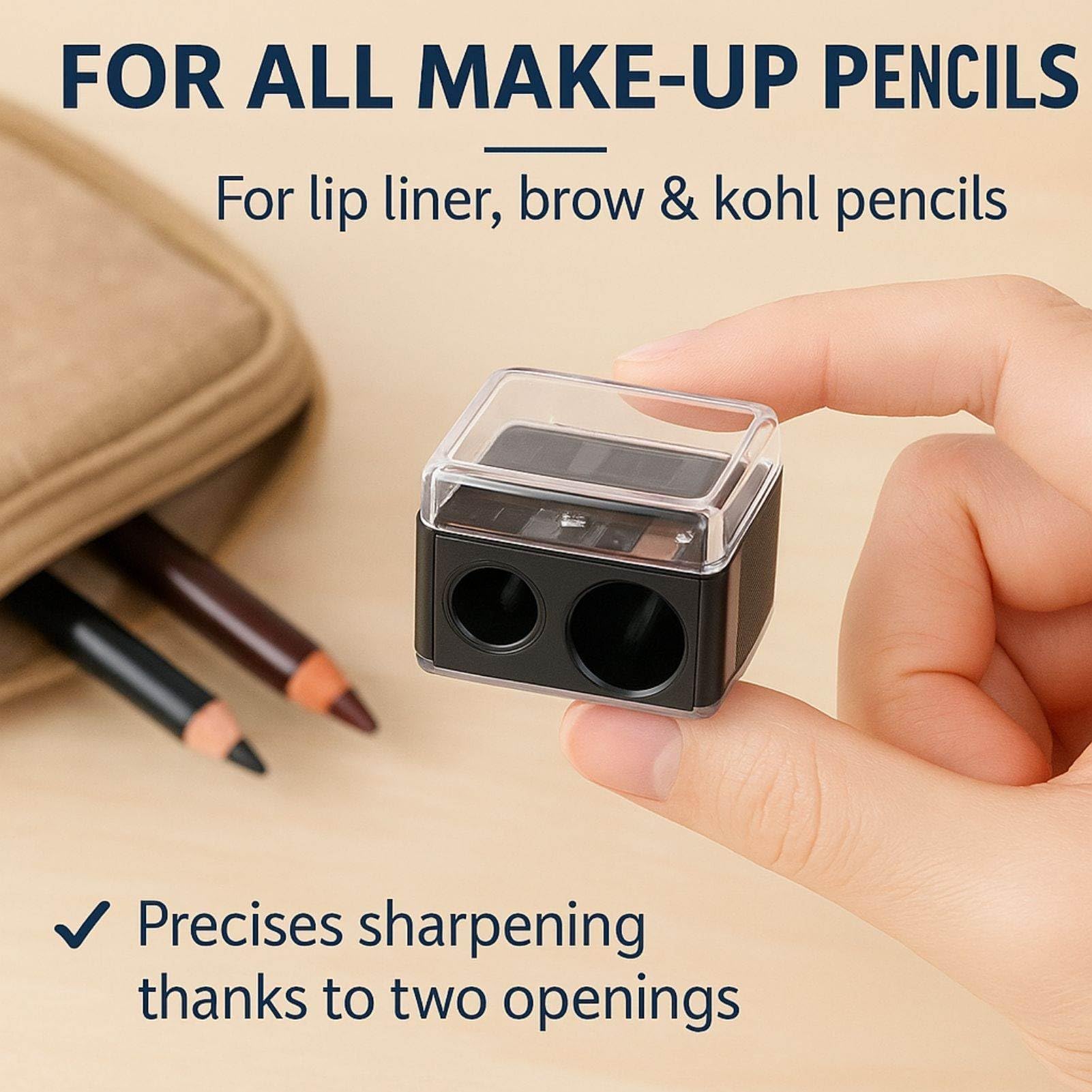 Sacapuntas Doble para Lápices Cosméticos, Sacapuntas Lápices de ojos, Herramientas de Maquillaje, Accesorios de Belleza, Afilador Profesional para Lápiz Labial y Cejas, Set de 2 Unidades