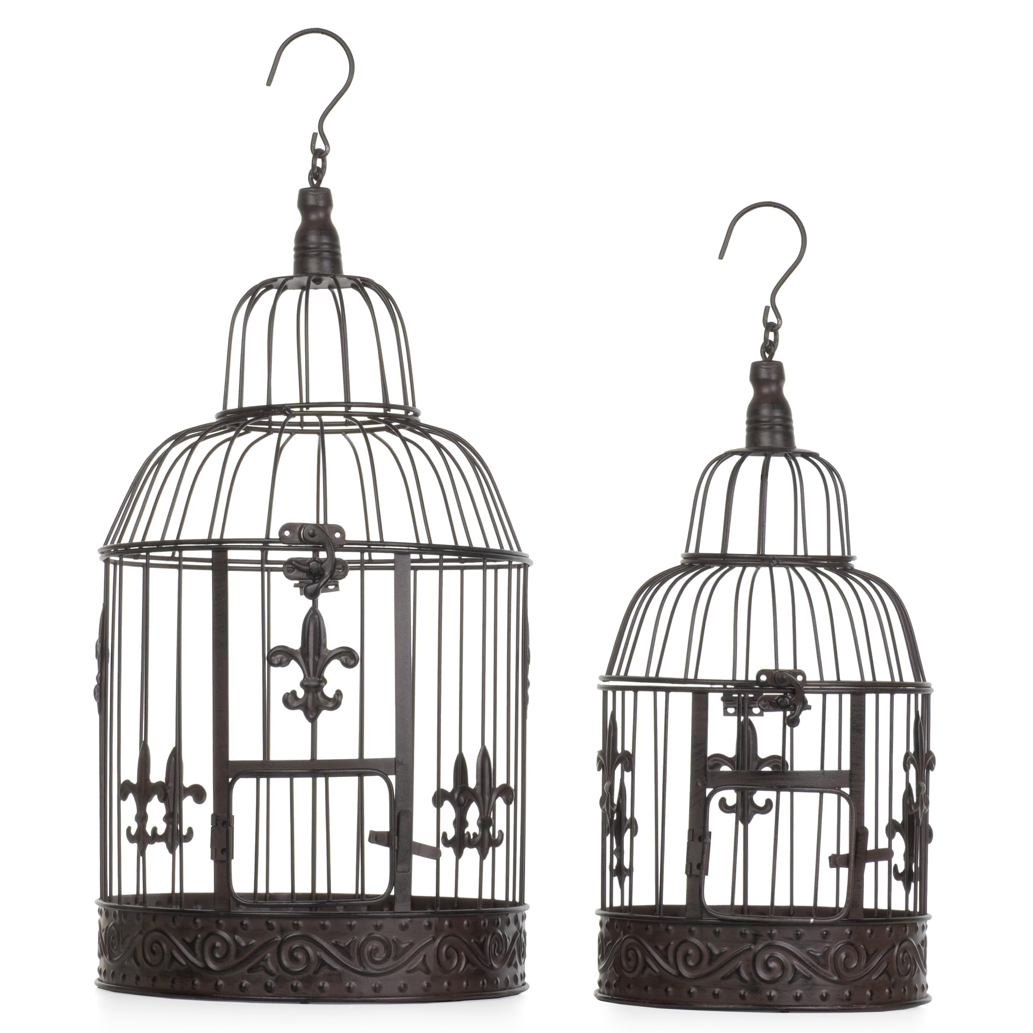 Dekorativer Vogelkäfig 2er Set aus Metall antik braun Vintage Deko Käfige groß 56 x 25 cm klein 45 x 19,3 cm zum Stellen oder Aufhängen für Innen und Außen