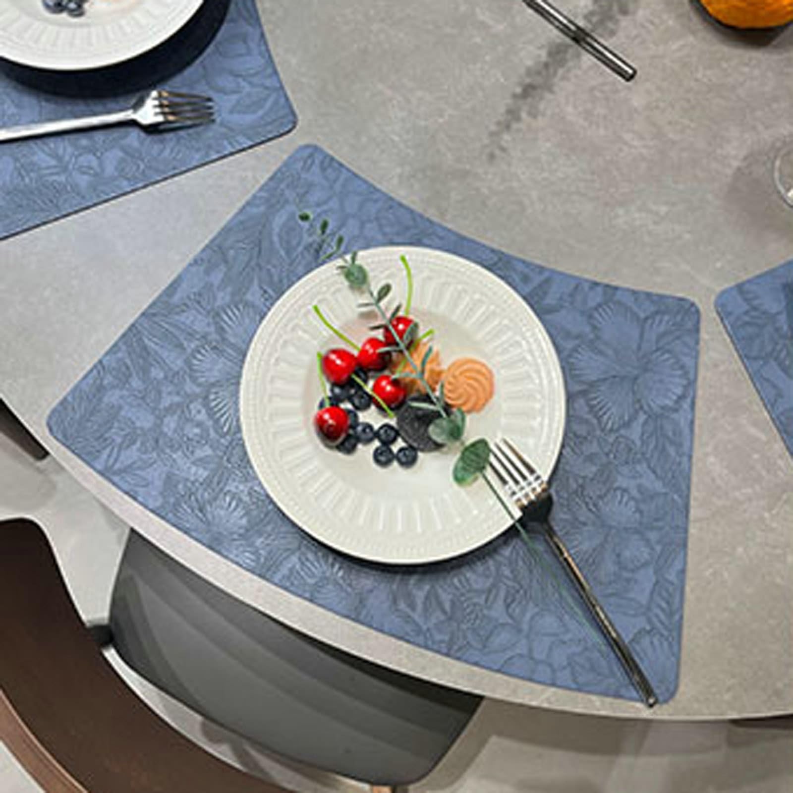 Lot de 6 sets de table - Bleu rétro vintage - En cuir synthétique - Motif floral - Double face - Lavables et antidérapants - Pour la table à manger à la maison - 30 x 33 x 48 cm