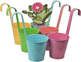 6er Set Hängetöpfe - Bunte Pastell Blumentöpfe aus robustem Zink mit Haken für einfache Dekoration, perfekt als Pflanztopf, Übertopf oder dekorative Vase für einen schönen Garten Deko