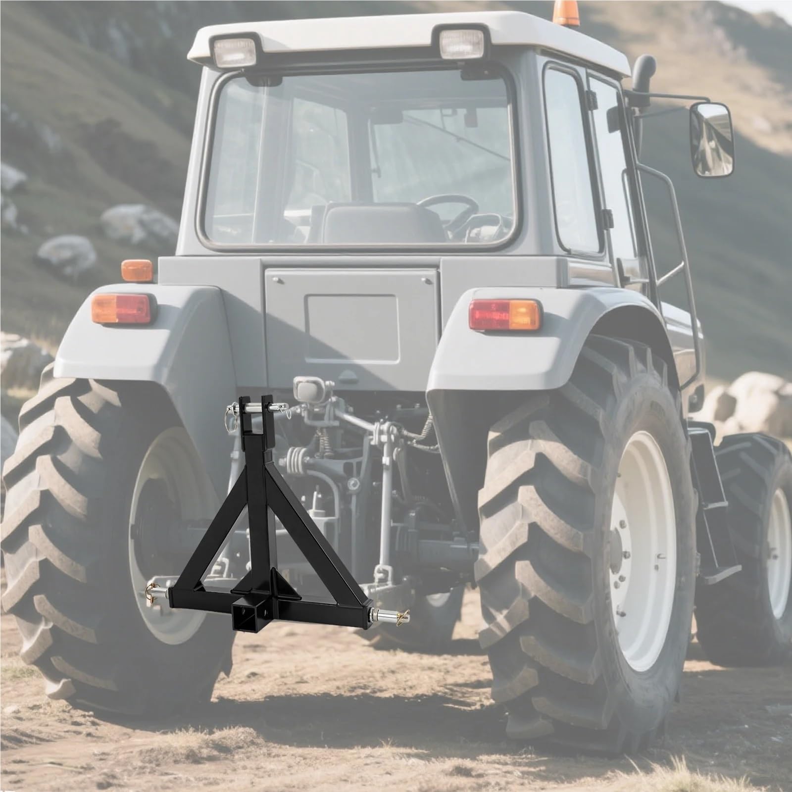Enganche de Remolque de 3 Puntos Adaptador de Barra Tiro for Tractor Hierro con Receptor 2" y Enganche Remolque 3 Puntos pasadores for agrícola/de construcción