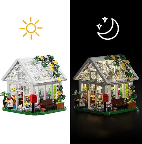 Miniatura 4 de Juego de construcción de casa de flores, juguete creativo de jardín con luz LED, construye un modelo de invernadero, gran regalo para amigos o niñas