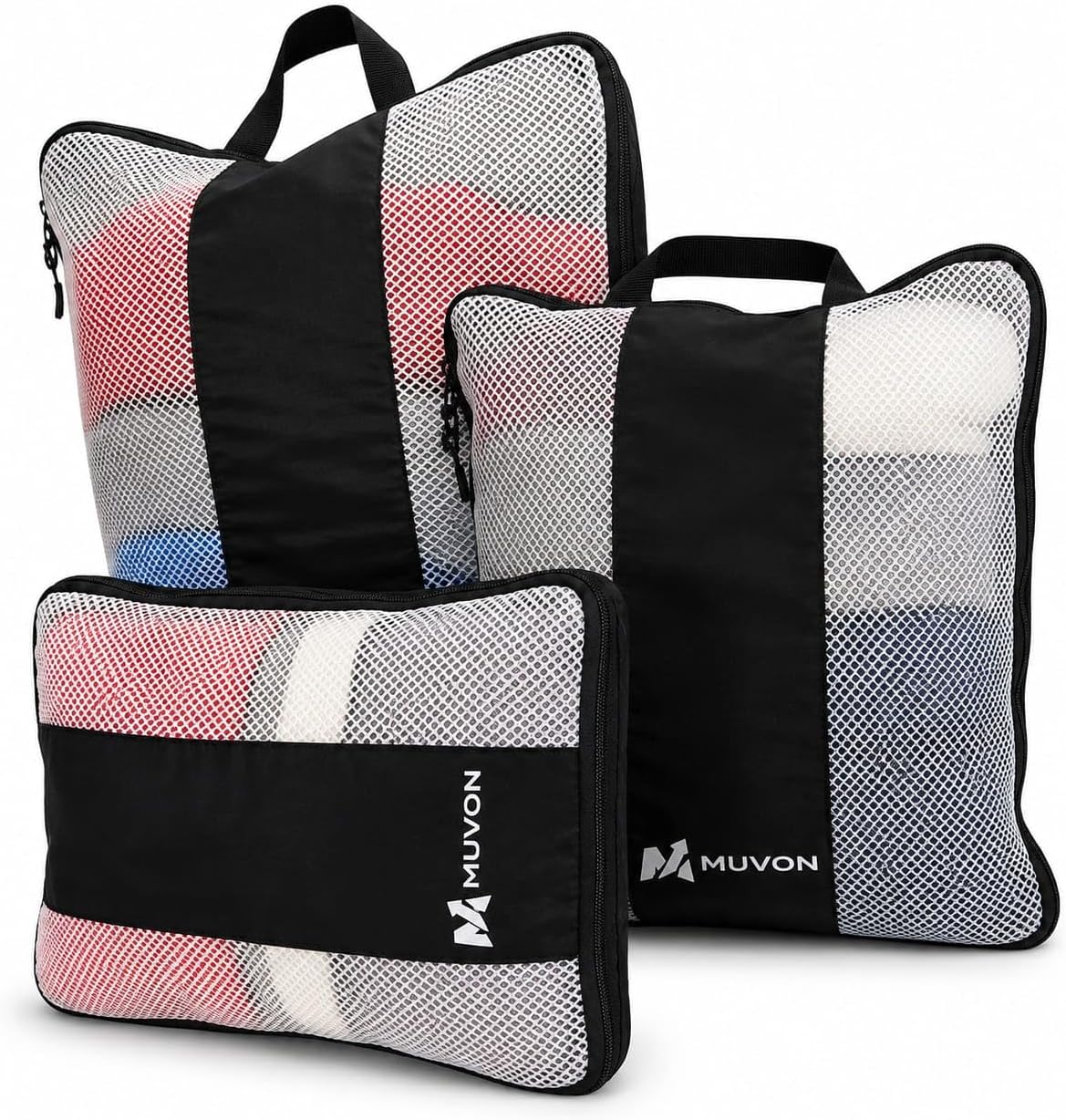 MUVON Compression Packing Cubes, 3 Pack Travel Organizers for Carry-On Luggage, Double-Zipper Compression Bags, Oxford 300D, Black image 2