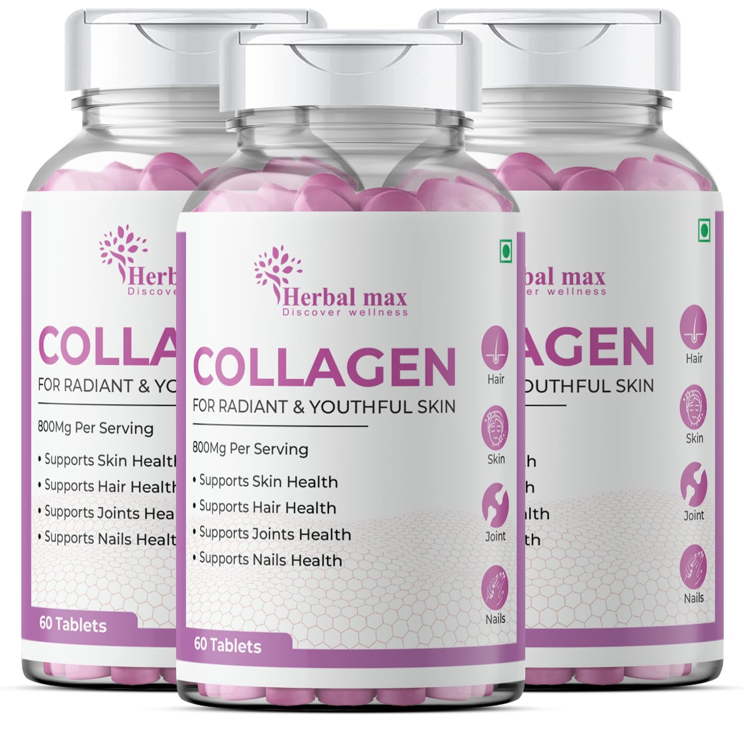 Collagen to Boost Skin Repair & Regeneration for Youthful & Radiant Skin - 180 Tablets 800Mg, Pack of 3