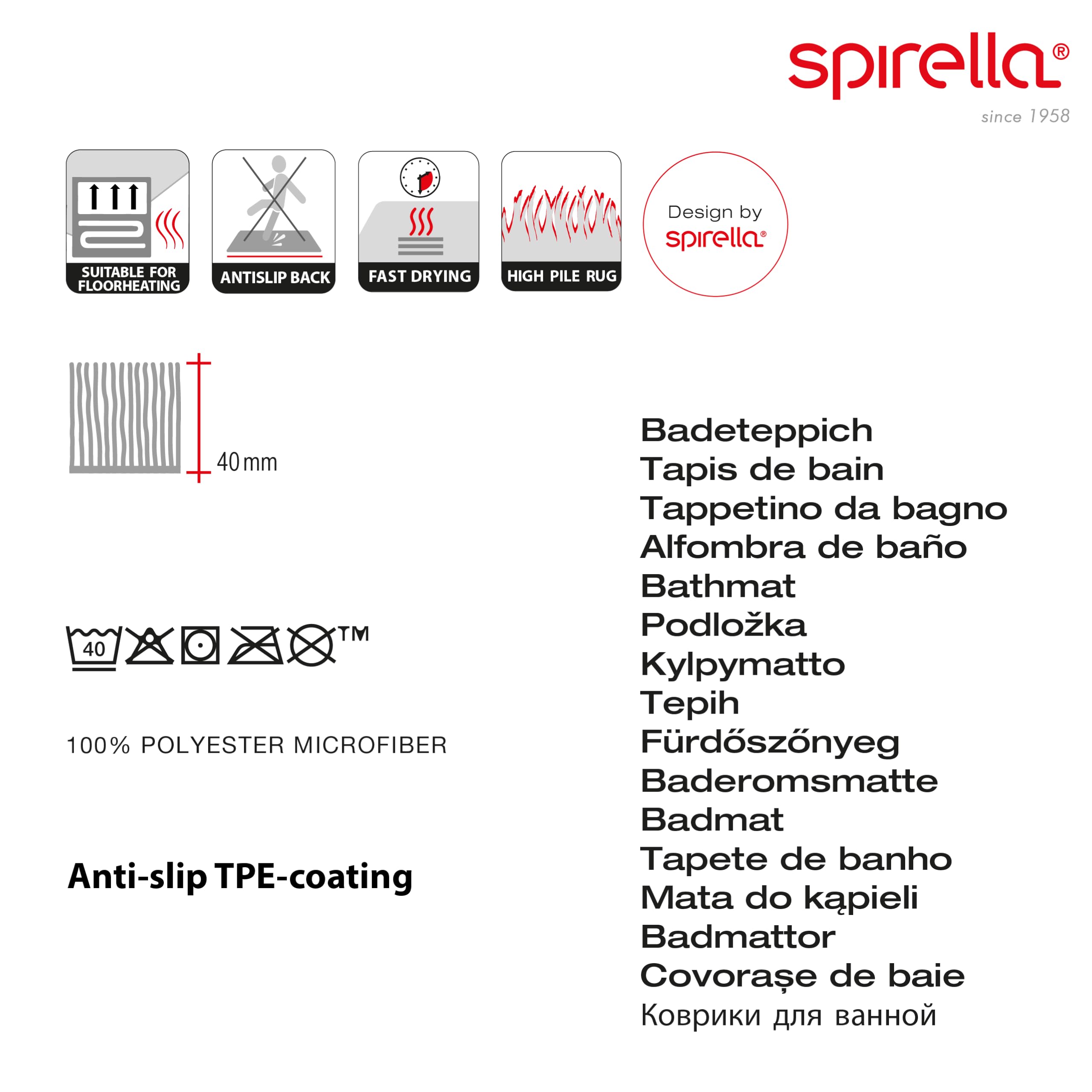 Spirella - Alfombra de baño de Microfibra Highland - Antideslizante, de Secado rápido y Lavable - 100% poliéster Suave y Duradero - 60 x 90 cm - Verde Oliva