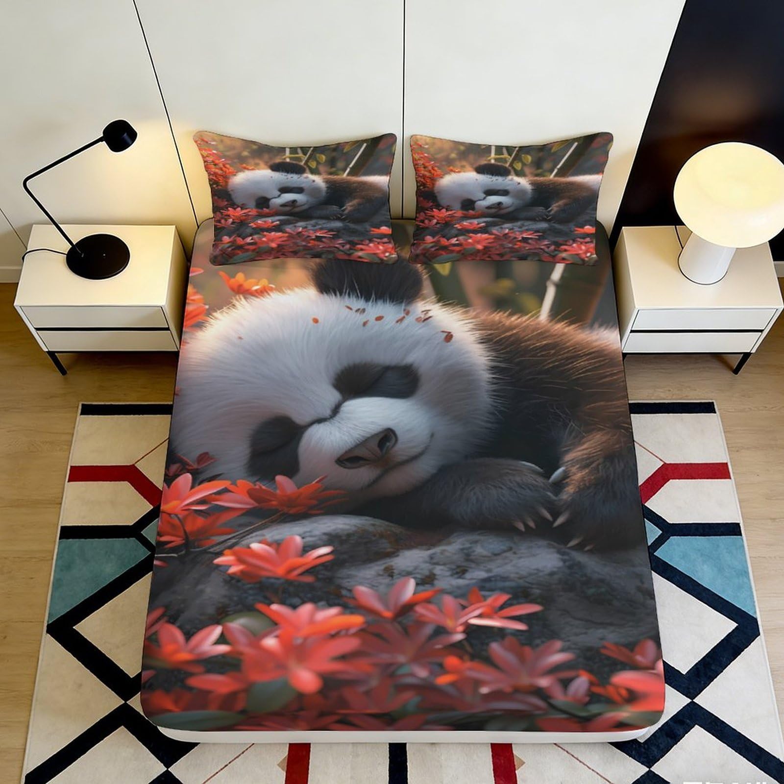 Pnayamiorkfel Style-7 3D Printed Sleeping Panda Fitted Sheet Microfiber Soft Floral Bed Cover For Bedroom Guestroom Decor Machine Washable 90X200x25cm