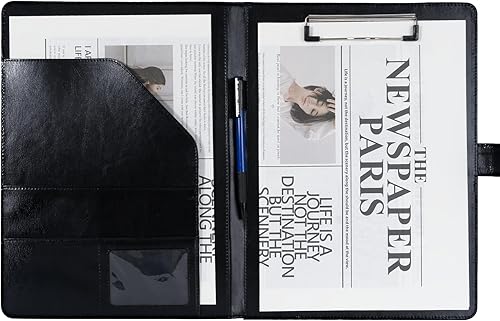 Portapapeles Portafolio Manual de registro de reuniones Portapapeles de almacenamiento de piel sintética con cubierta para tamaño A4, bolsillo para