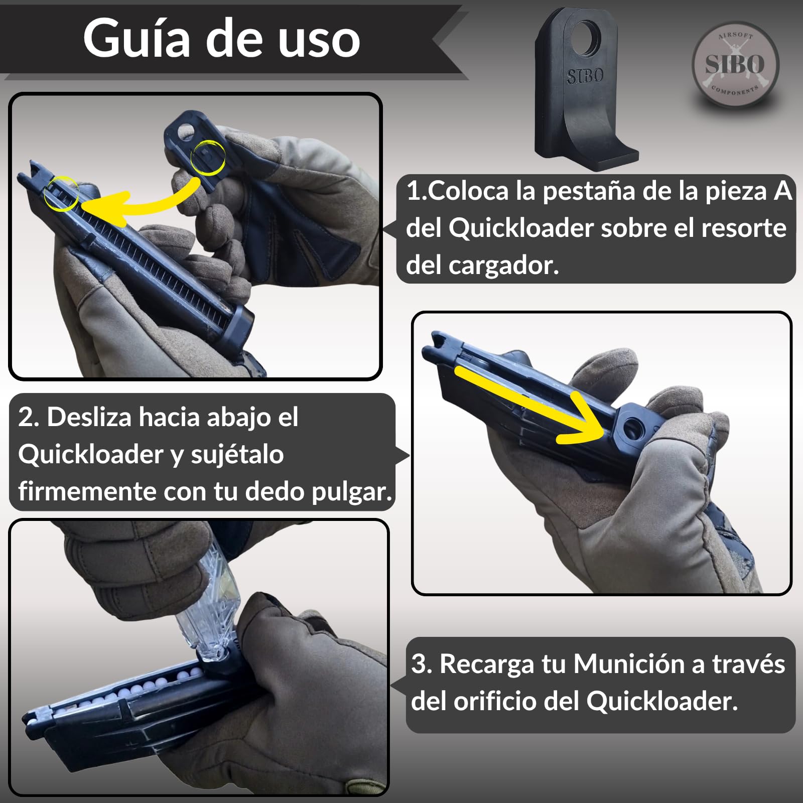 Sibo - Airsoft Cargador Rápido para Pistolas - Speedloader - 6mm Bolas Airsoft 0.20, 0.25 - Bolas Bio - Accesorio Recarga - Loader BB - Pistola Softair