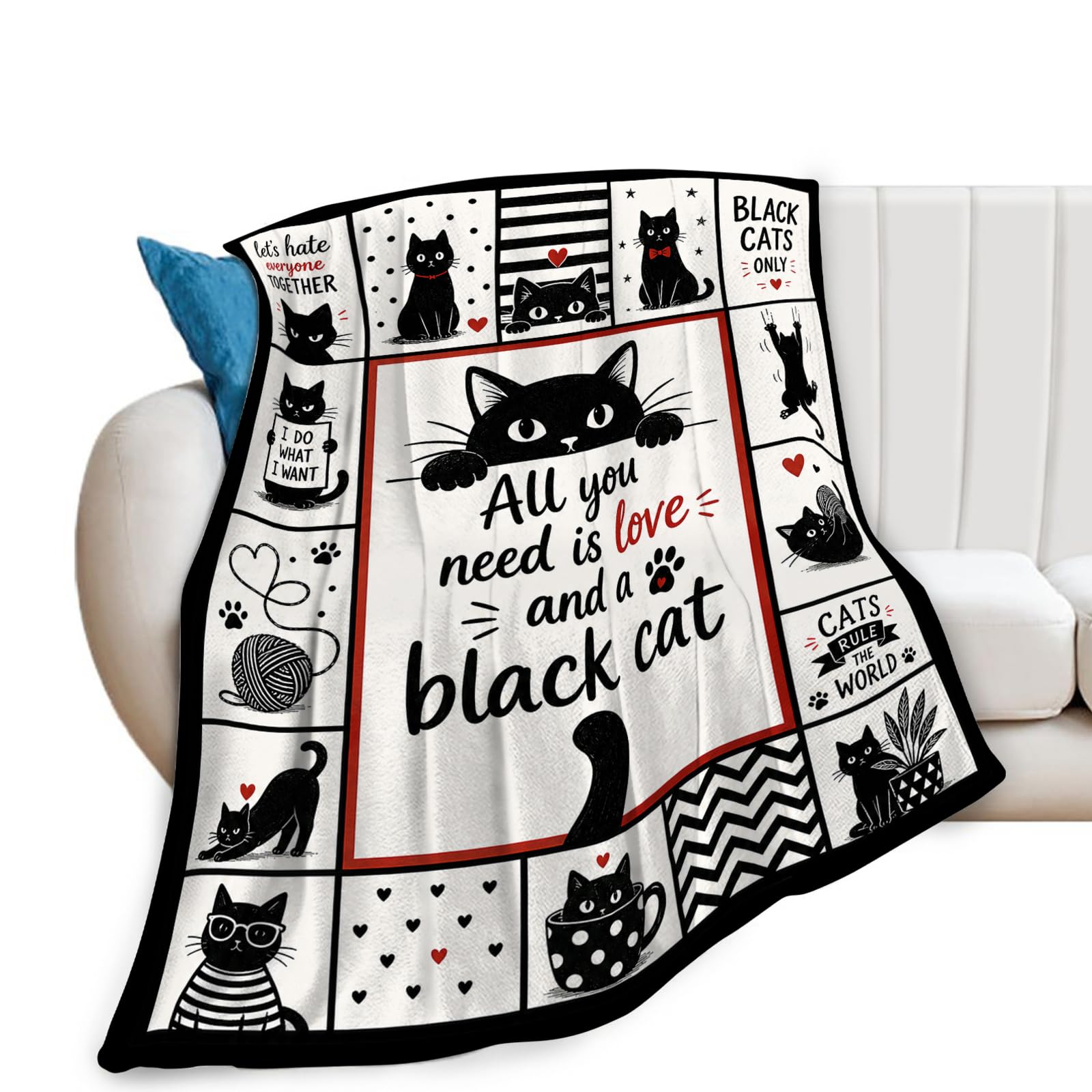 wsradto Black Cat Blankets, Cat Throw Blanket, Cats Lover Gifts, 40"X50"