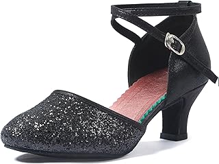 Womens Latin Dance Shoes Heeled Ballroom Salsa Tango Party Sequin Dance Shoes