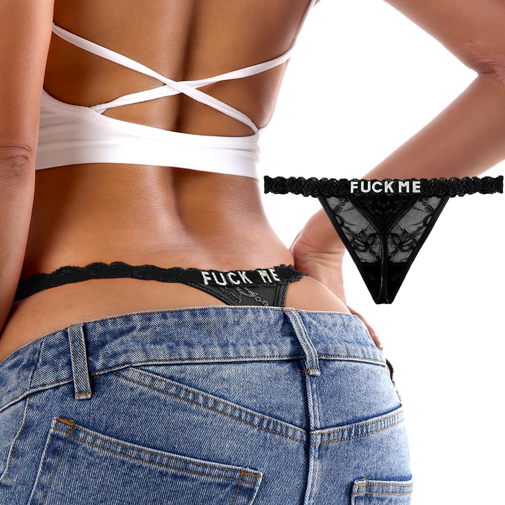 WKTYCCT Sexy Underwear for Women Lace Panties Sexy Thong with Funny Rhinestone Letters for Couple Gifts