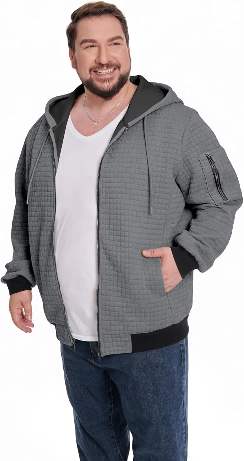Big and Tall Men's Hooded Sweatshirts Full-Zip Plus Size Drawstring Fashion Hoodie Jacket - Image 7