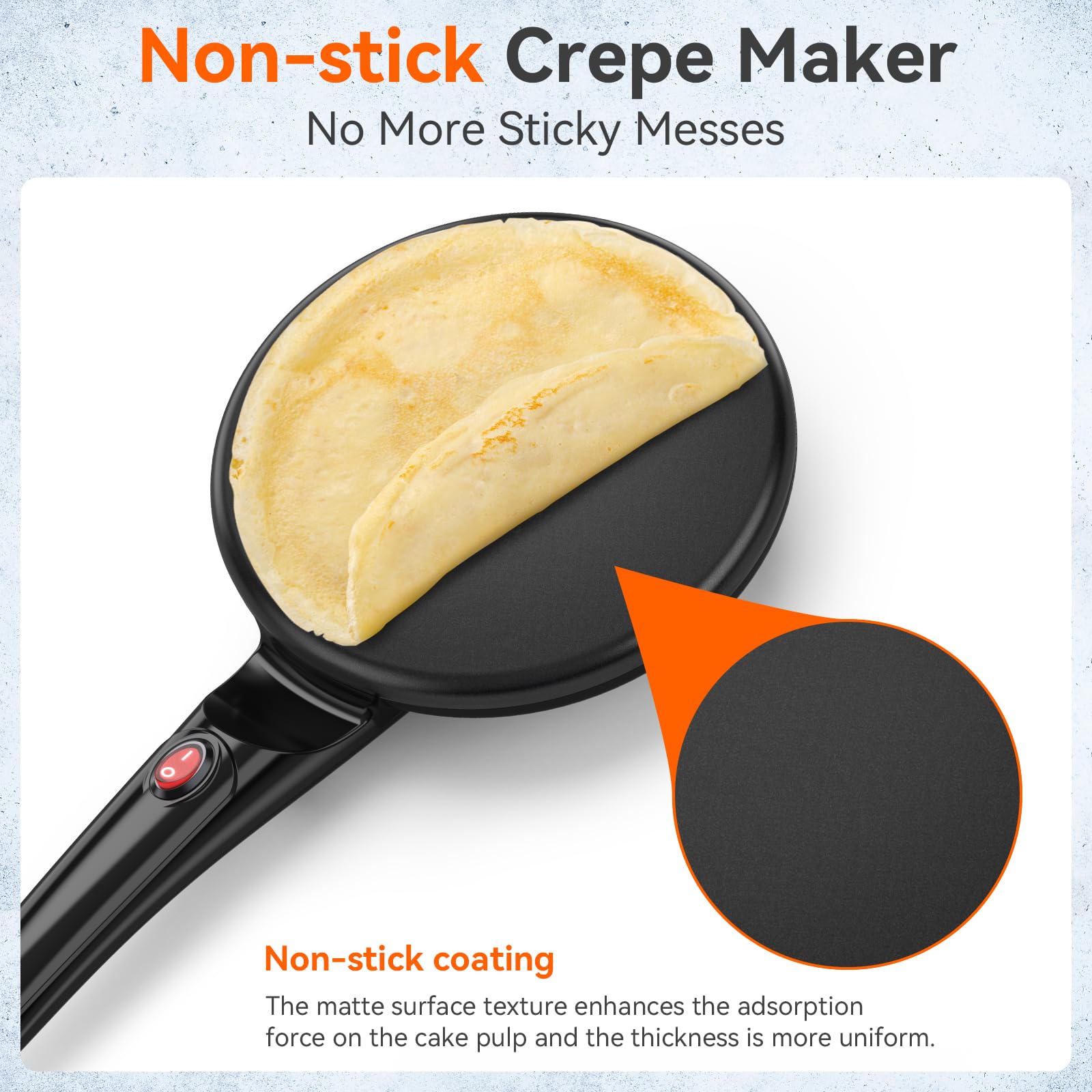 SNAILAR Crepera, 800W Crepera Electrica con Mango, Revestimiento Antiadherente, Superficie Calentada de 20 cm de Diámetro, Incluye Cuenco de Comida, Fácil de Manejar y de Limpiar