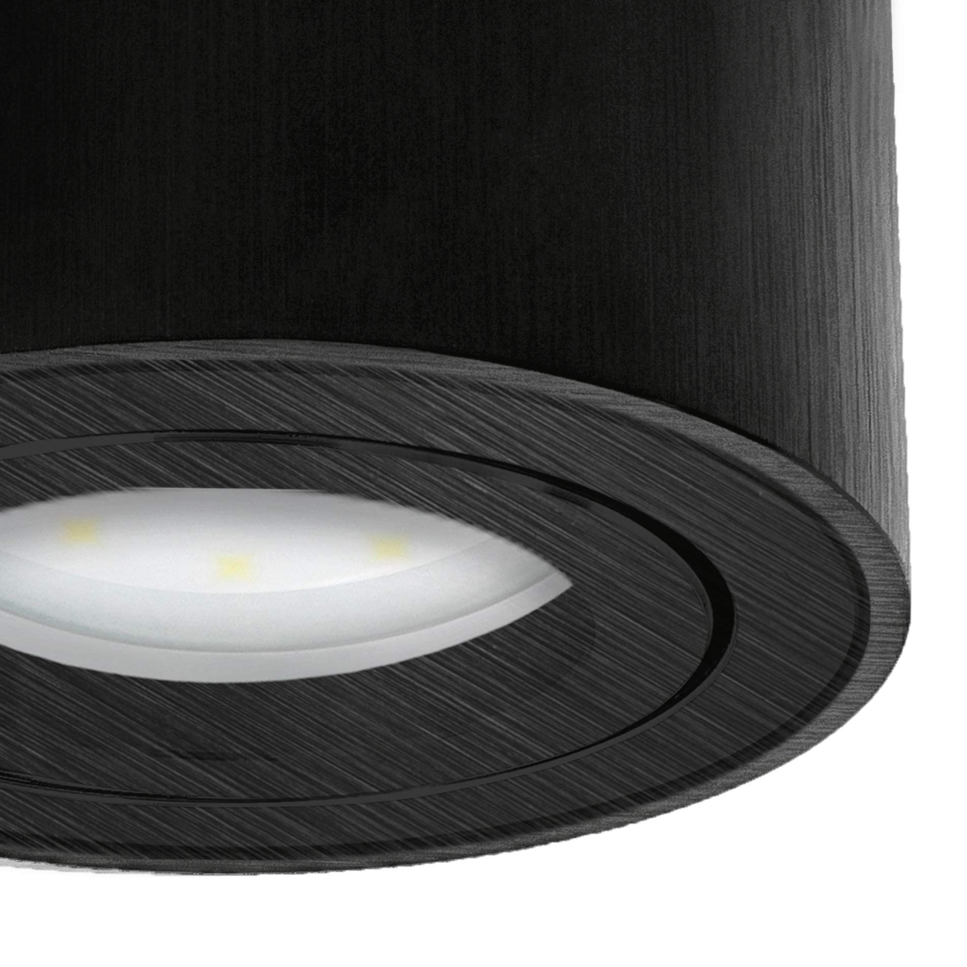 SSC-LUXon CELI-1B Aufbauspot 6er Set schwarz gebürstet schwenkbar GU10 2W | Sechs flache Deckenspots schwarz gebürstet - 30° schwenkbar, warmweiß, für Küche, Flur & Wohnzimmer, ohne Trafo, inkl. LED