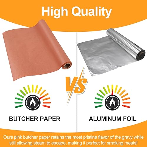 Miniatura 3 de Romeda Rollo de papel de carnicero rosa, papel de carnicero de 15 x 433 pulgadas para ahumar pechuga, papel de carnicero melocotón para ahumar