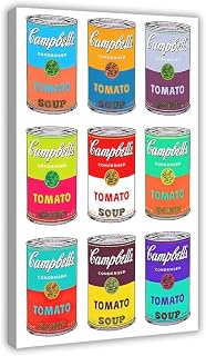 Andy Warhol, Tomato Soup Cans on Canvas, Kitchen Wall Decoration Canvas Poster Wall Art Prints Room Aesthetic Murals Bedroom And Living Decorations Frame 12x18inch