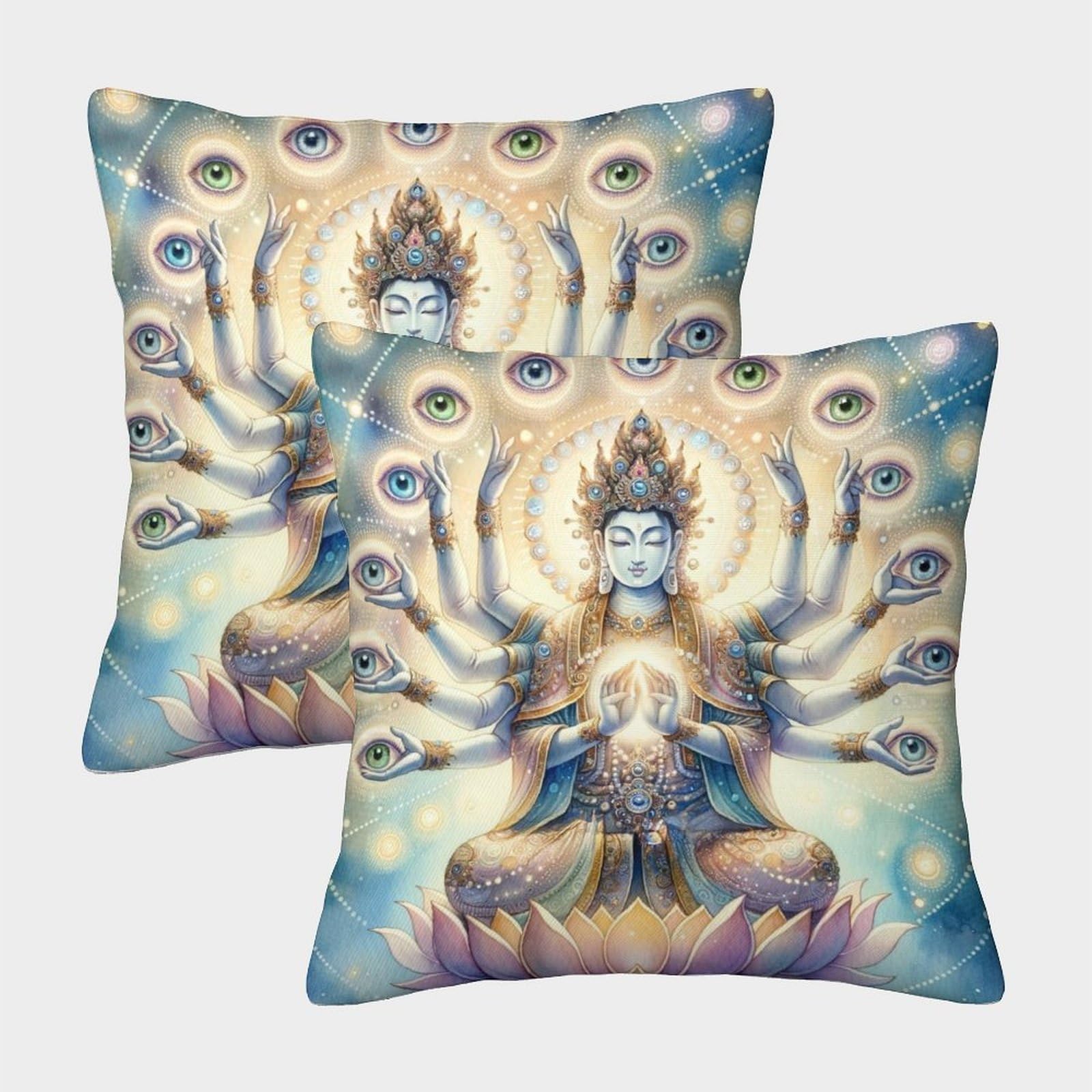 Lehuaima Style-8 Buddha Statue Cushion Cover 2 Pack Soft Decorative Machine Washable Pillowcases Square Cushions With Invisible Zipper Cushion Covers For Sofa Couch Home Bedroom Throw Pillow Cases 50X50cm