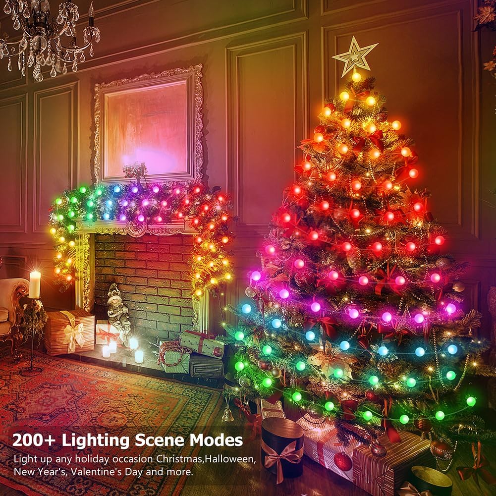 66ft Globe String Lights, 133 LED RGB Color Changing String Fairy Lights, Smart APP & IR Remote Control, 200+ Scene Modes for Bedroom Backdrop Indoor Outdoor Christmas Decorations