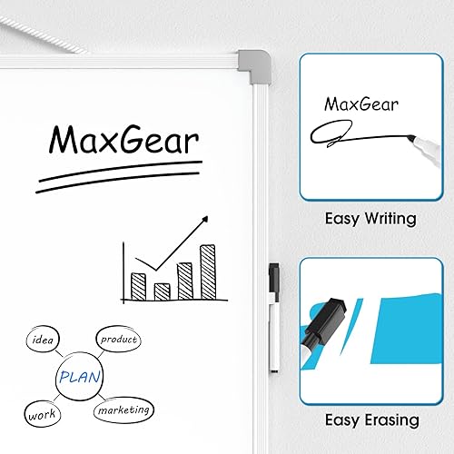 Vista 50 de MaxGear Pizarra pequeña de borrado en seco, pizarra blanca colgante de doble cara de 14 x 11 pulgadas para pared, mini pizarra blanca con 3 Blanco