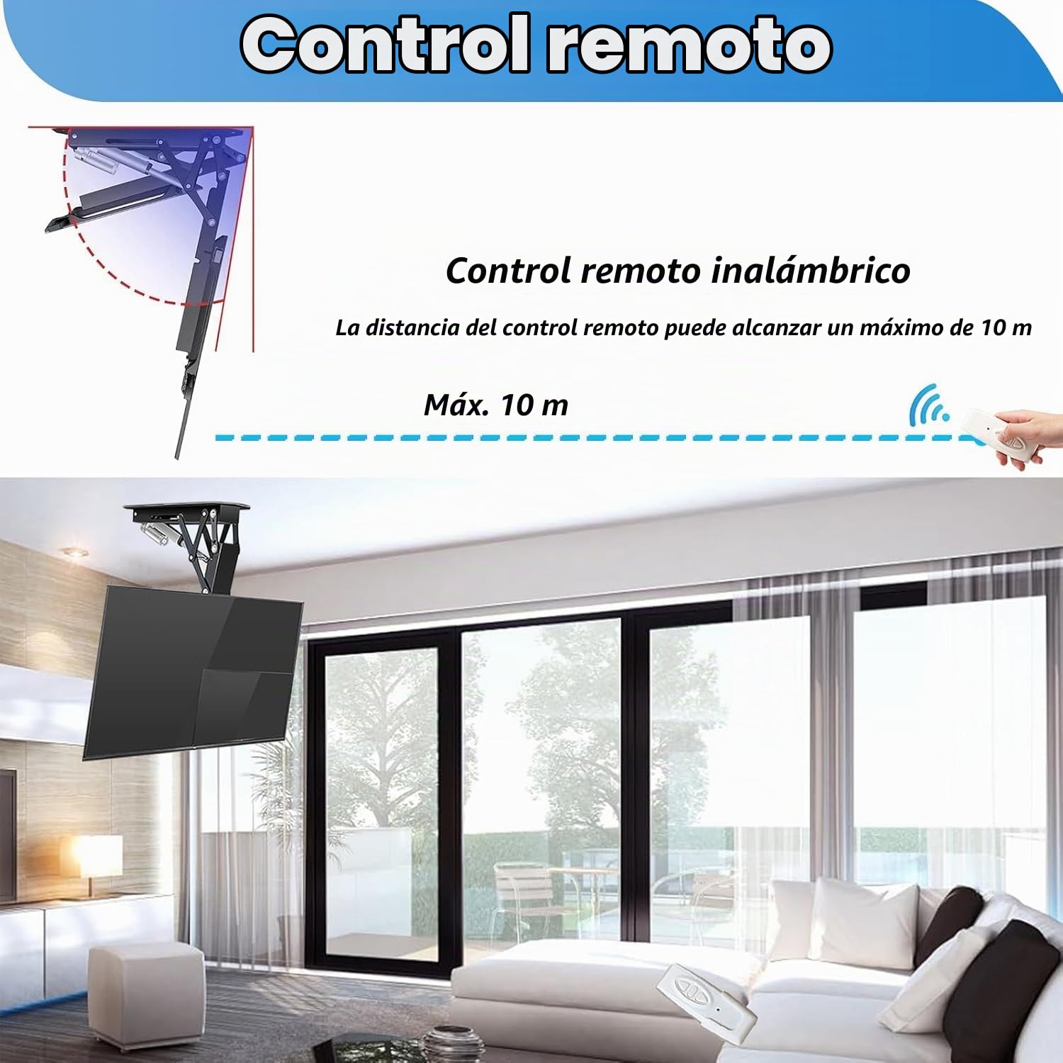 Soporte TV Motorizado, Elevación Automática, Techo Motorizado para TV 32-70 Pulgadas, Capacidad de Carga 45kg/99Lbs (Blanco)