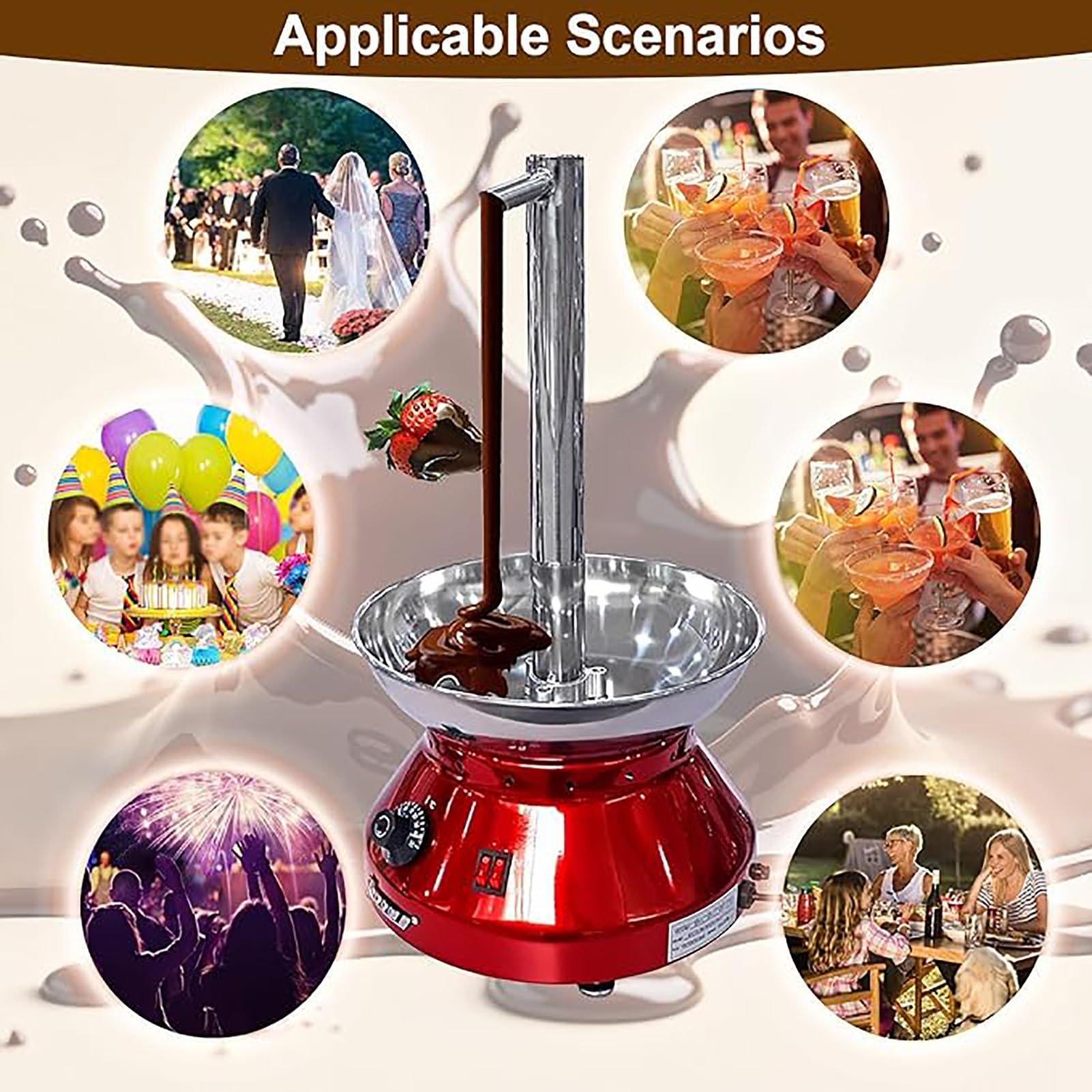Fondue à chocolat électrique en acier inoxydable avec fonction de fusion pour fête, mariage, anniversaire