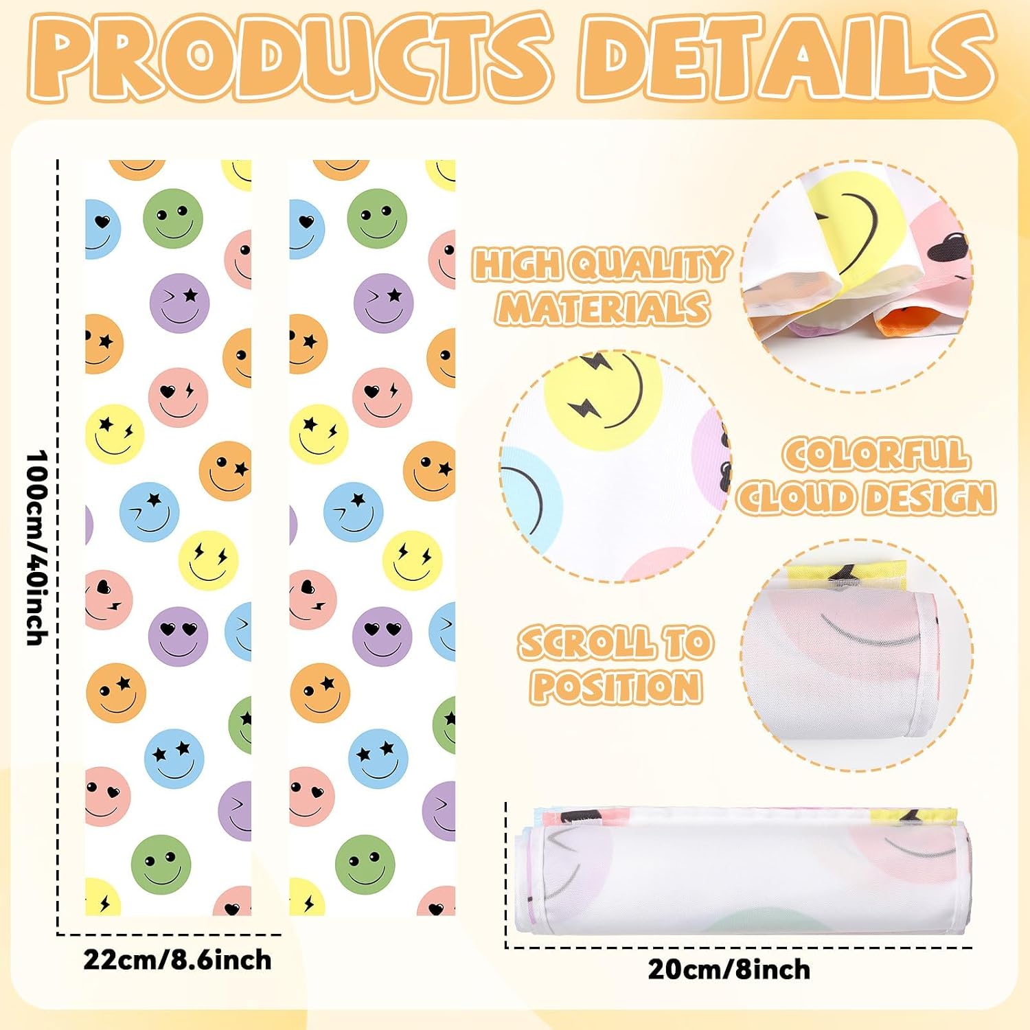QOUBAI 2 Pcs Smile Classroom Curtains for Door Window Cover Decor Classroom Blackout Door Window Lockdown for Office Kindergarten Primary Back to School Teachers image 2