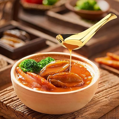 Miniatura 5 de Juego de 6 cucharas asiáticas de sopa china de acero inoxidable para fideos Ramen Pho Wonton (dorado)