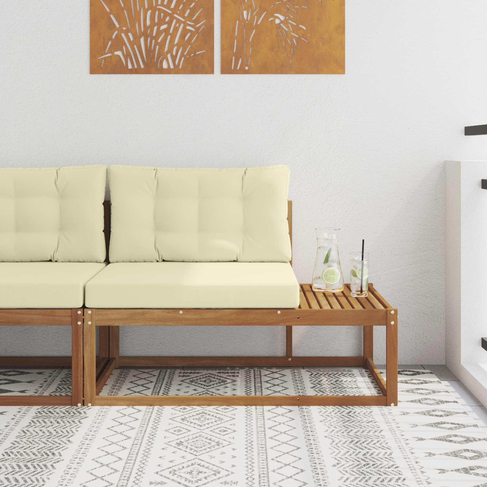 Divano laterale per esterni, 115 x 83 x 73 cm, in legno massiccio di acacia, set di mobili da giardino, per terrazza, balcone, giardino, A