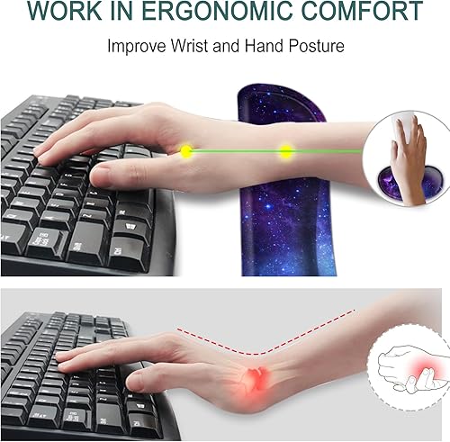 Miniatura 9 de Almohadilla de reposamuñecas para teclado ampliada, kit ergonómico de reposamuñecas para teclado y mouse con cojín de espuma viscoelástica, soporte