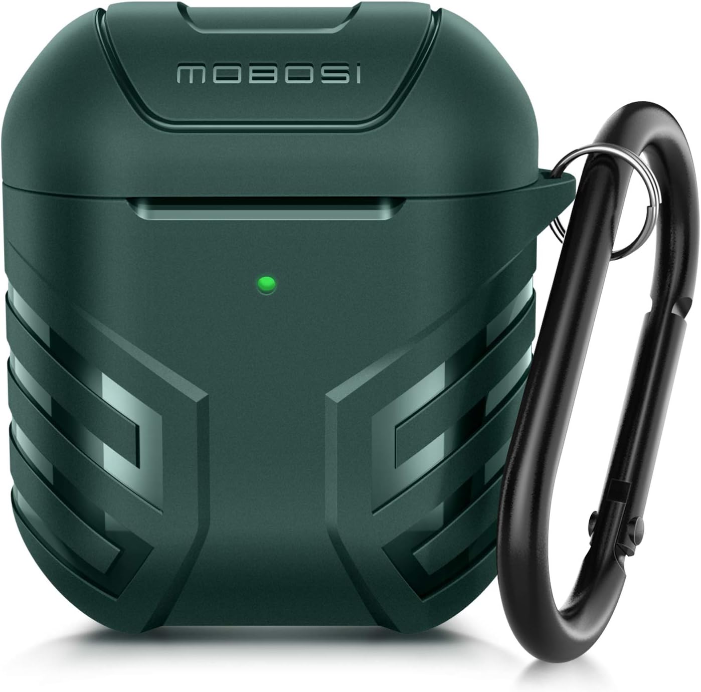 MOBOSI Vanguard Armor Series AirPods Case Cover Designed for AirPods 2 & 1, Full Protective Military AirPod Case with Keychain for AirPods Wireless Charging Case, Midnight Green [Front LED Visible]