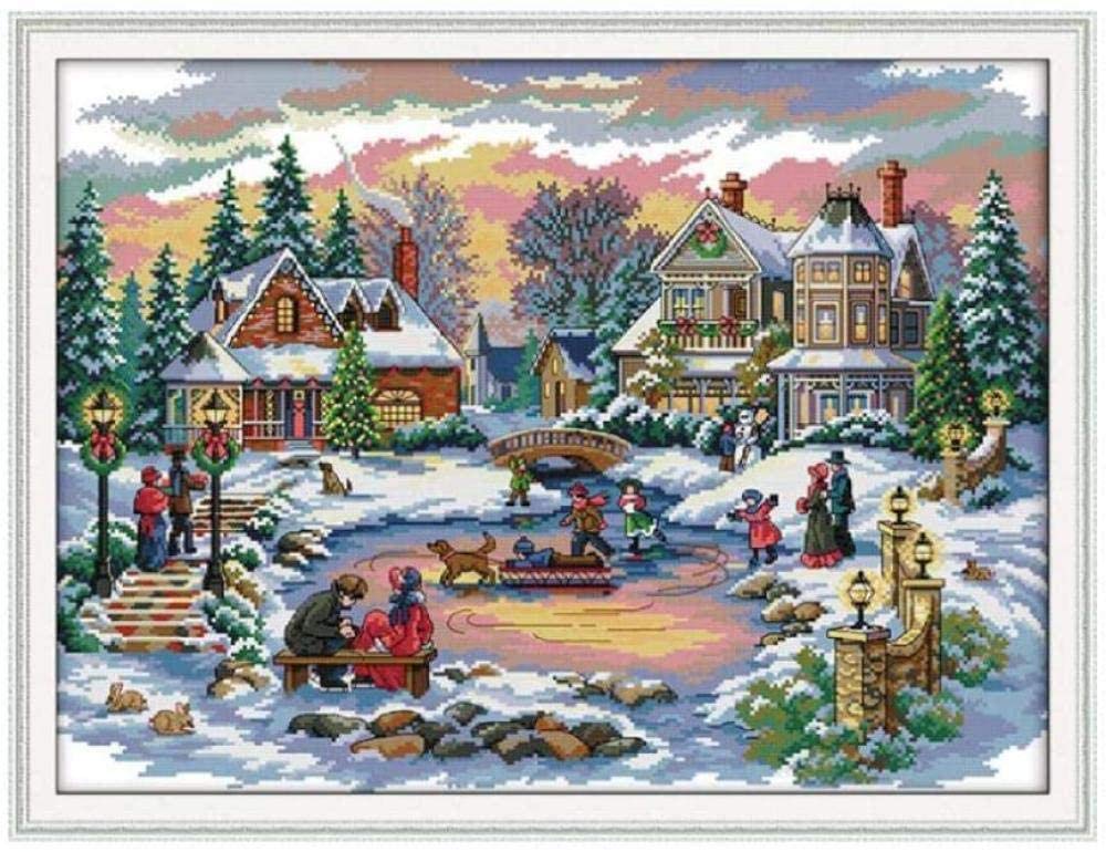 NA/ Artigianato per Adulti Set da Ricamo per tappezzeria Natale in Inverno Scena di Neve 55x43cm Set da Ricamo a Punto Croce Compreso Filo di Cotone Multi Filo [] Bordado con aguja 5D HD cod 311