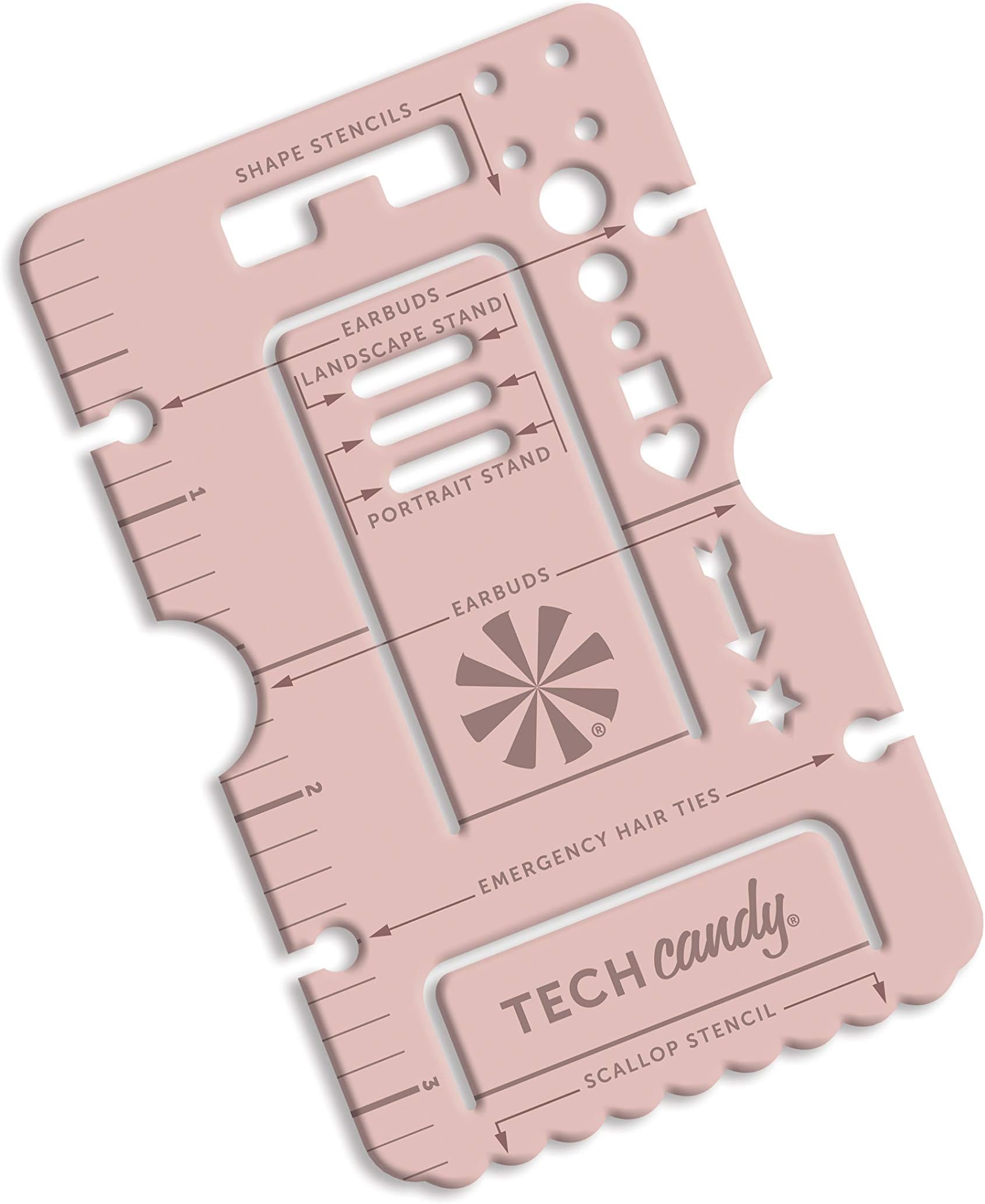 Tech Candy Handy Standy Adjustable Phone/Tablet Stand and Multi Tool, Pink - Credit Card Sized, Portable, Lightweight, Ruler, Bullet Stencils, for Phones and Tablets, Landscape & Portrait Viewing