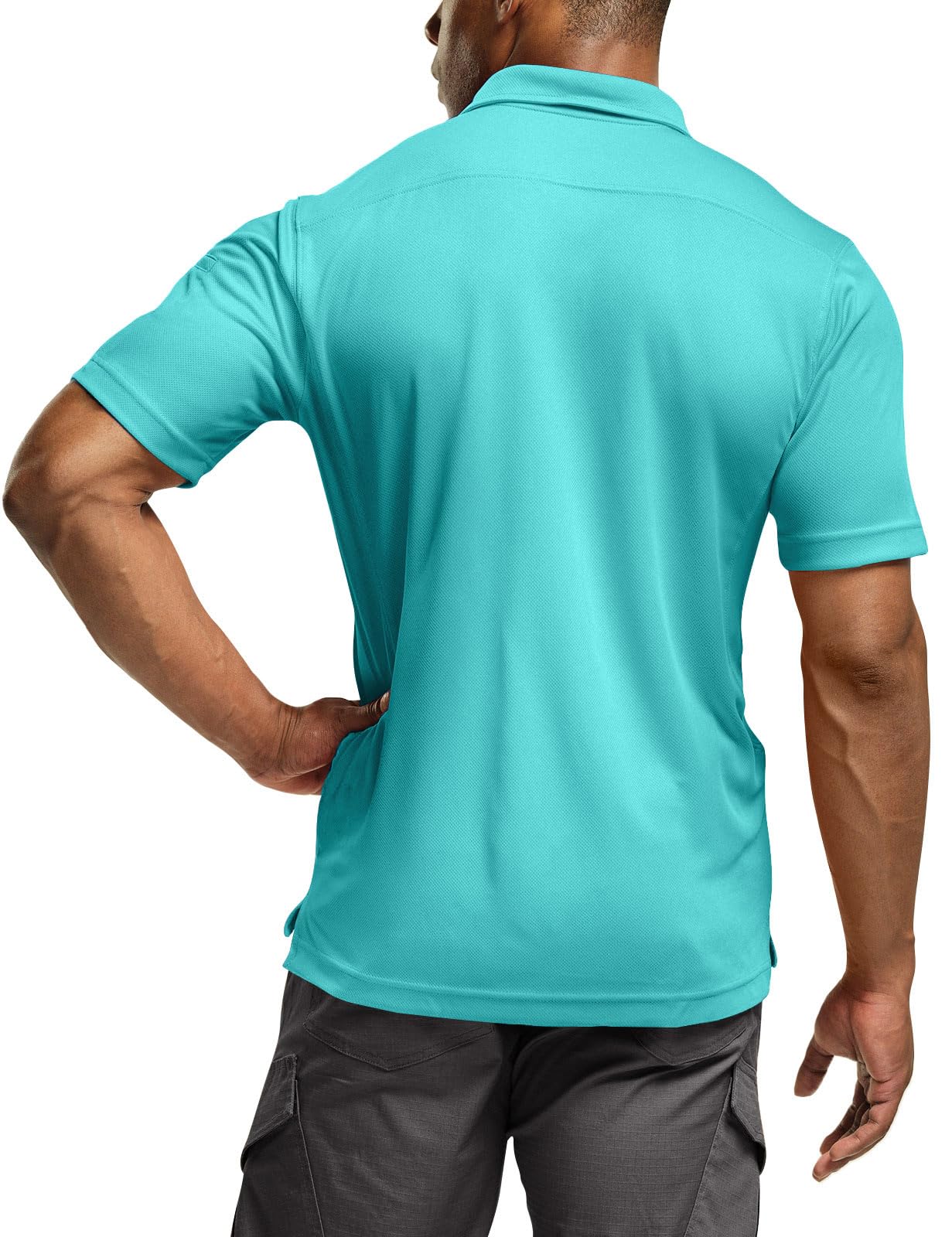 CQR Men's Polo Shirts, Tactical Short Sleeve Golf Performance Shirts, Lightweight Dry Fit UPF 50+ Pique, Frost Essential Aqua Blue, X-Large
