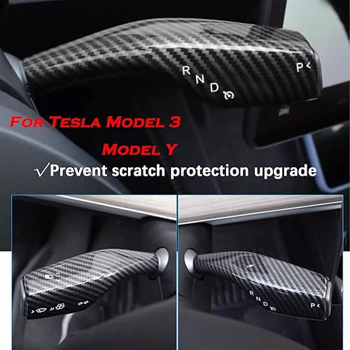 Miniatura 2 de YHCDSEA Funda de palanca de dirección para Tesla Model 3Y, accesorio de cubierta de palanca de cambios - Funda decorativa (patrón de fibra de